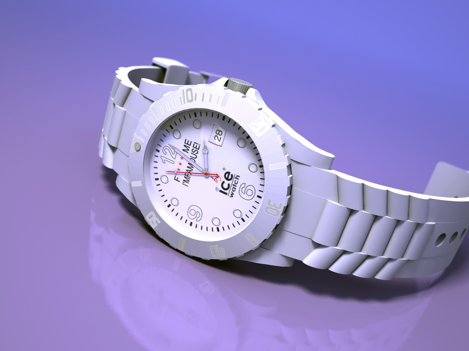Белые наручные часы на сиреневом фоне