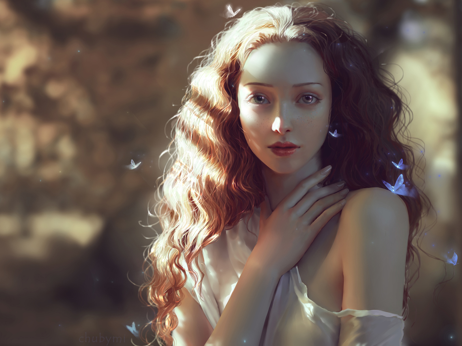 Фантастическая красивая девушка с неоновыми бабочками