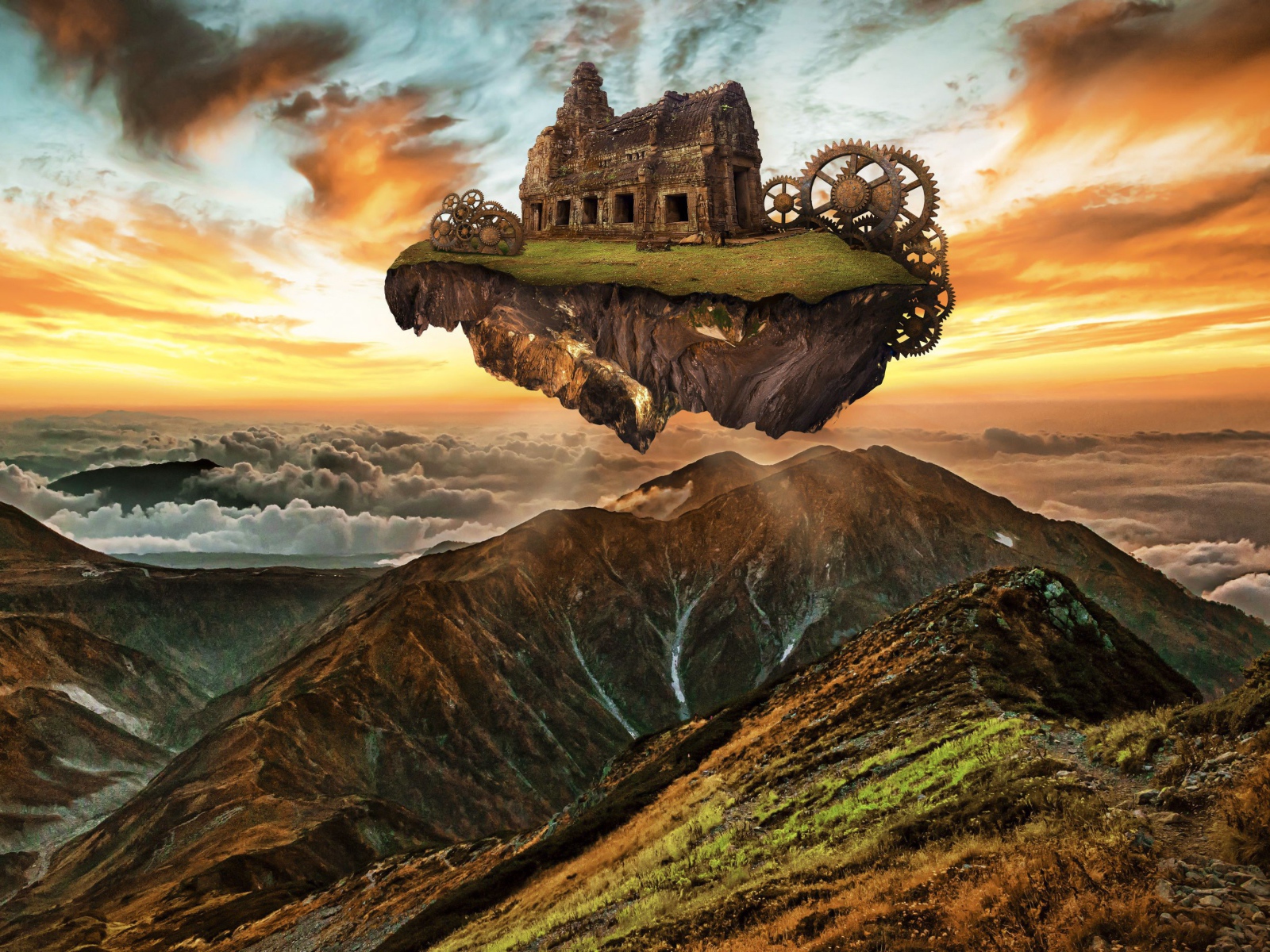 Фантастический дом на скале над облаками 