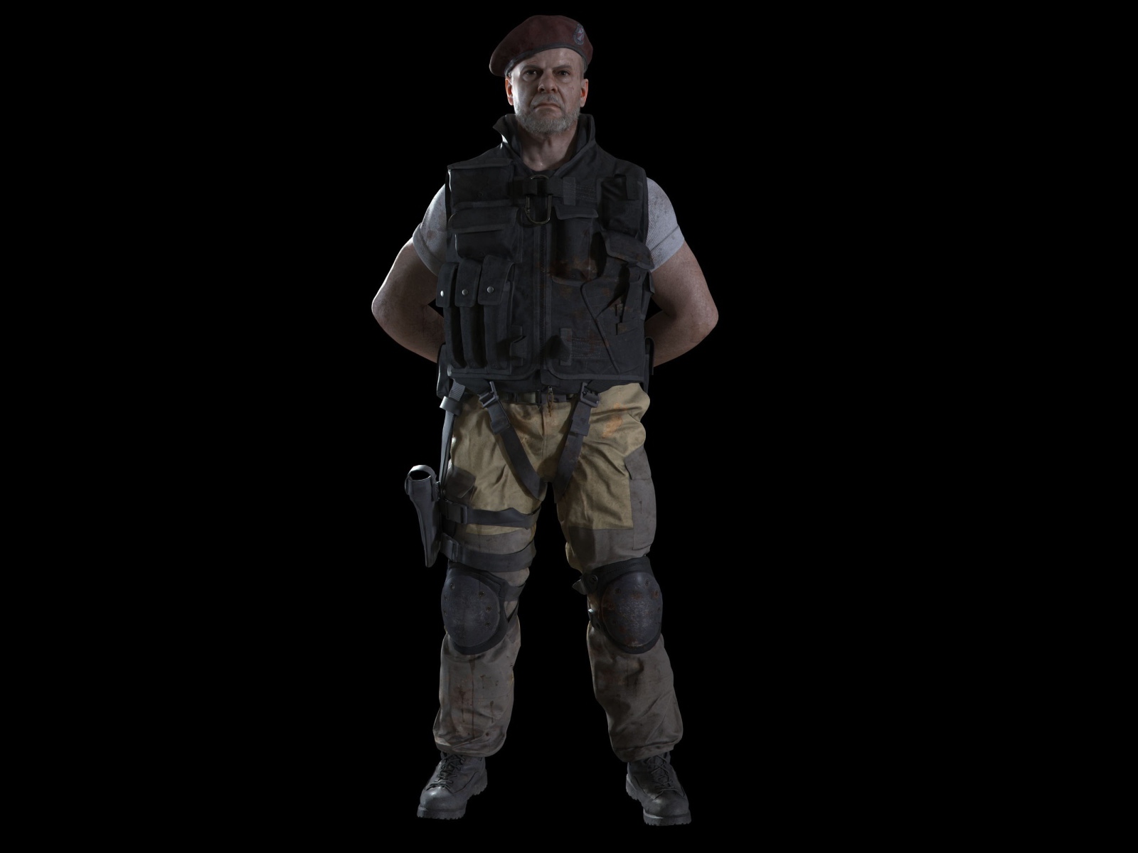 Солдат на черном фоне, персонаж компьютерной игры Resident Evil 3