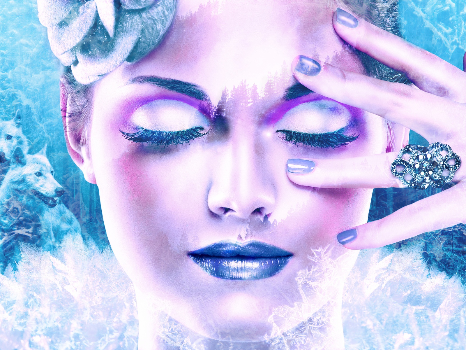 Красивая девушка с  макияжем с закрытыми глазами