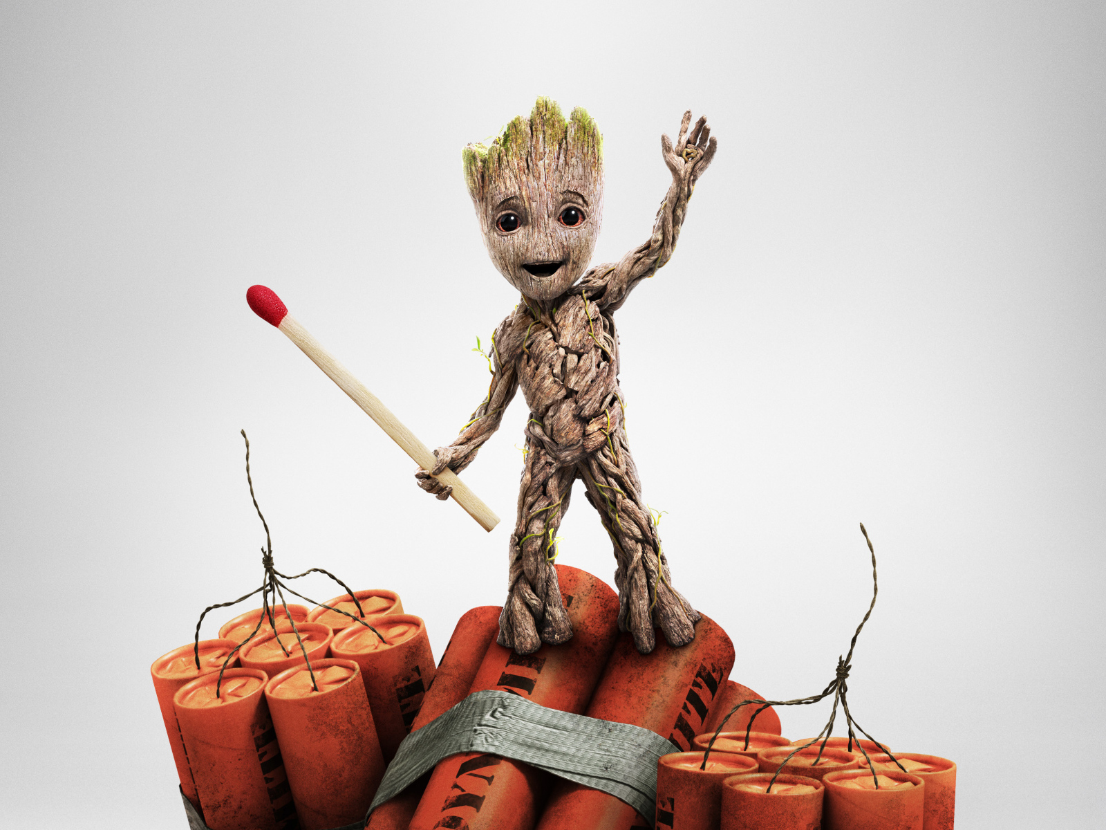 Маленький Грут со спичкой и динамитом