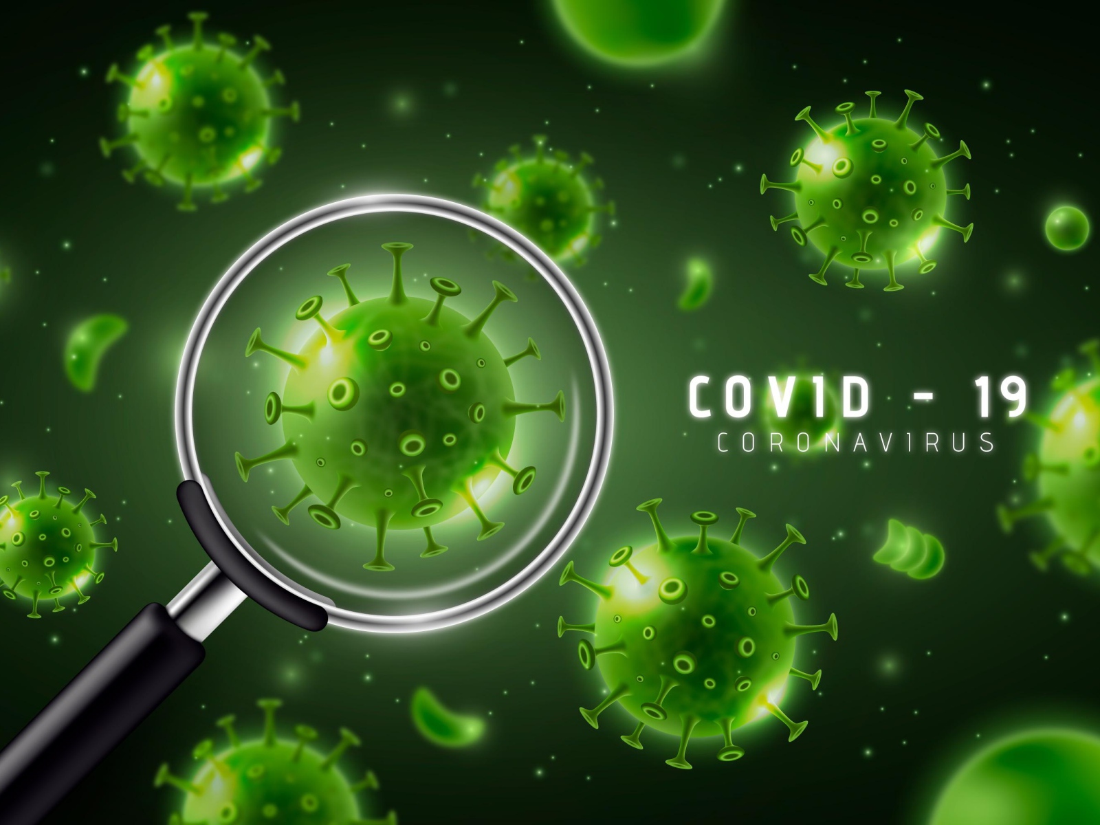 Бактерии коронавируса под увеличительным стеклом 