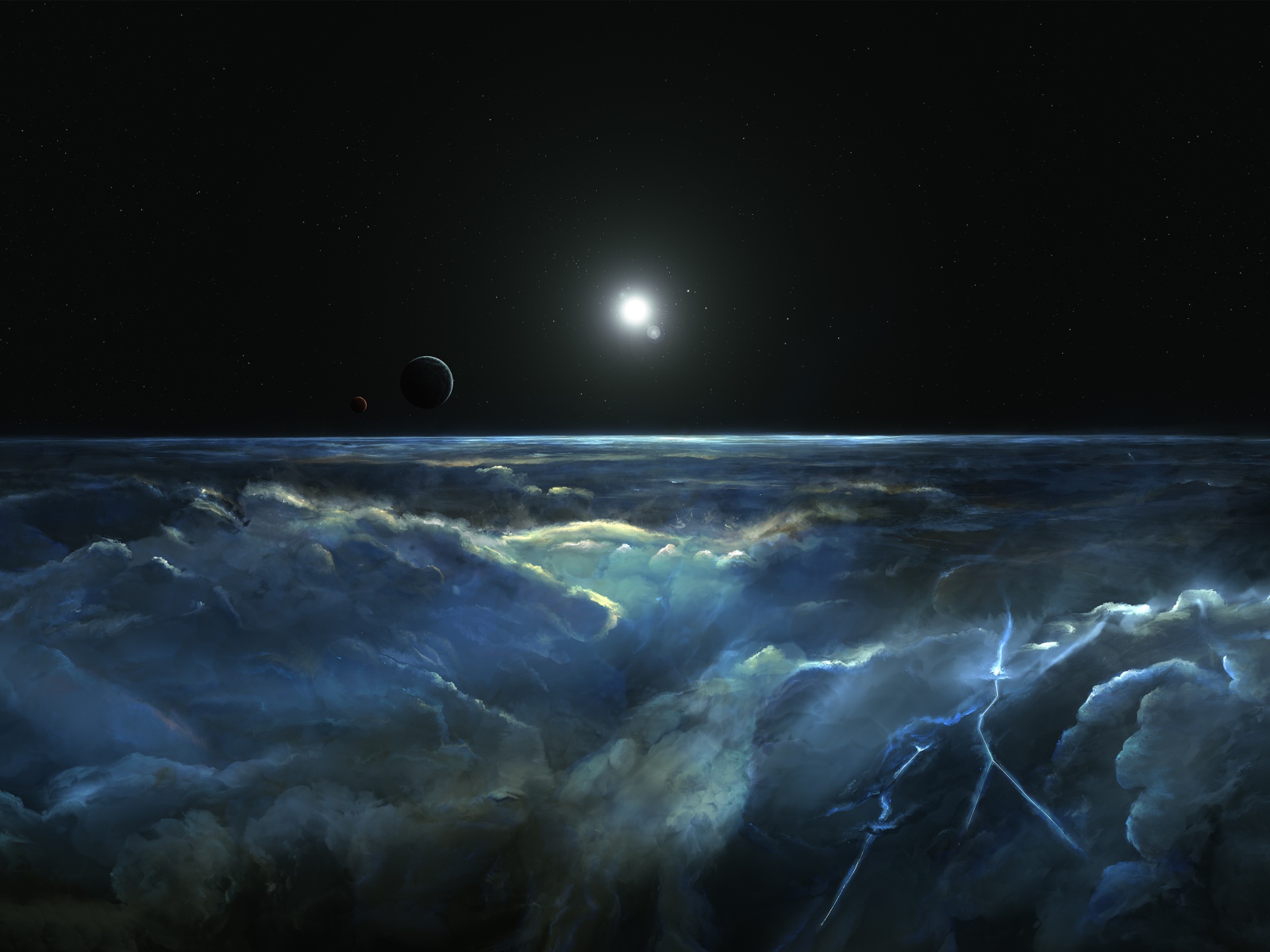 Штормовое небо с молнией вид с космоса