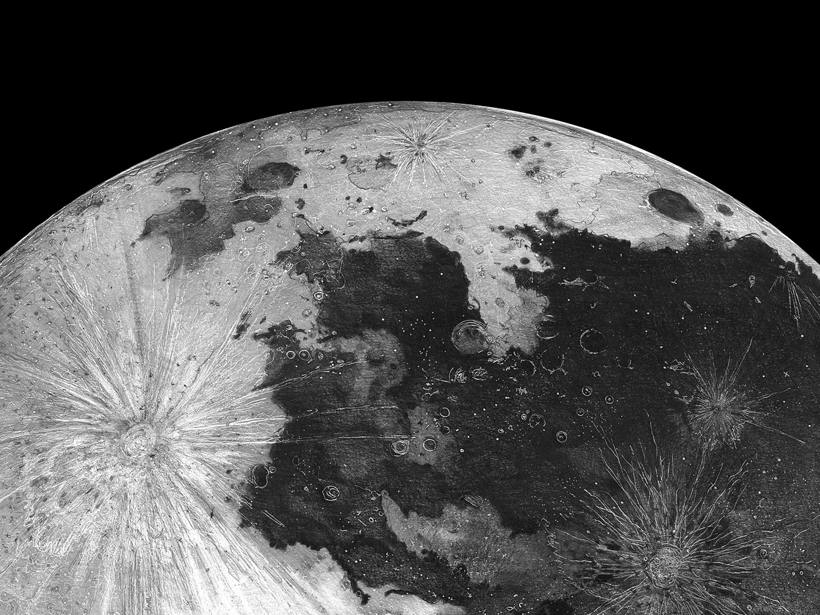 Вид на огромную луну на черном фоне 
