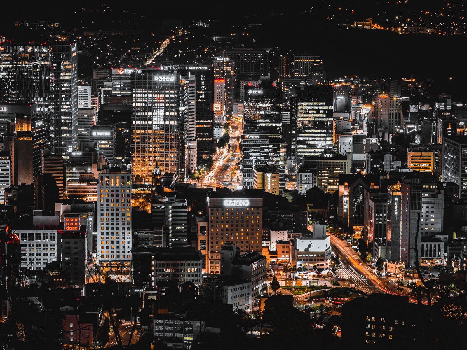 Вид на ночной мегаполис, Корея 