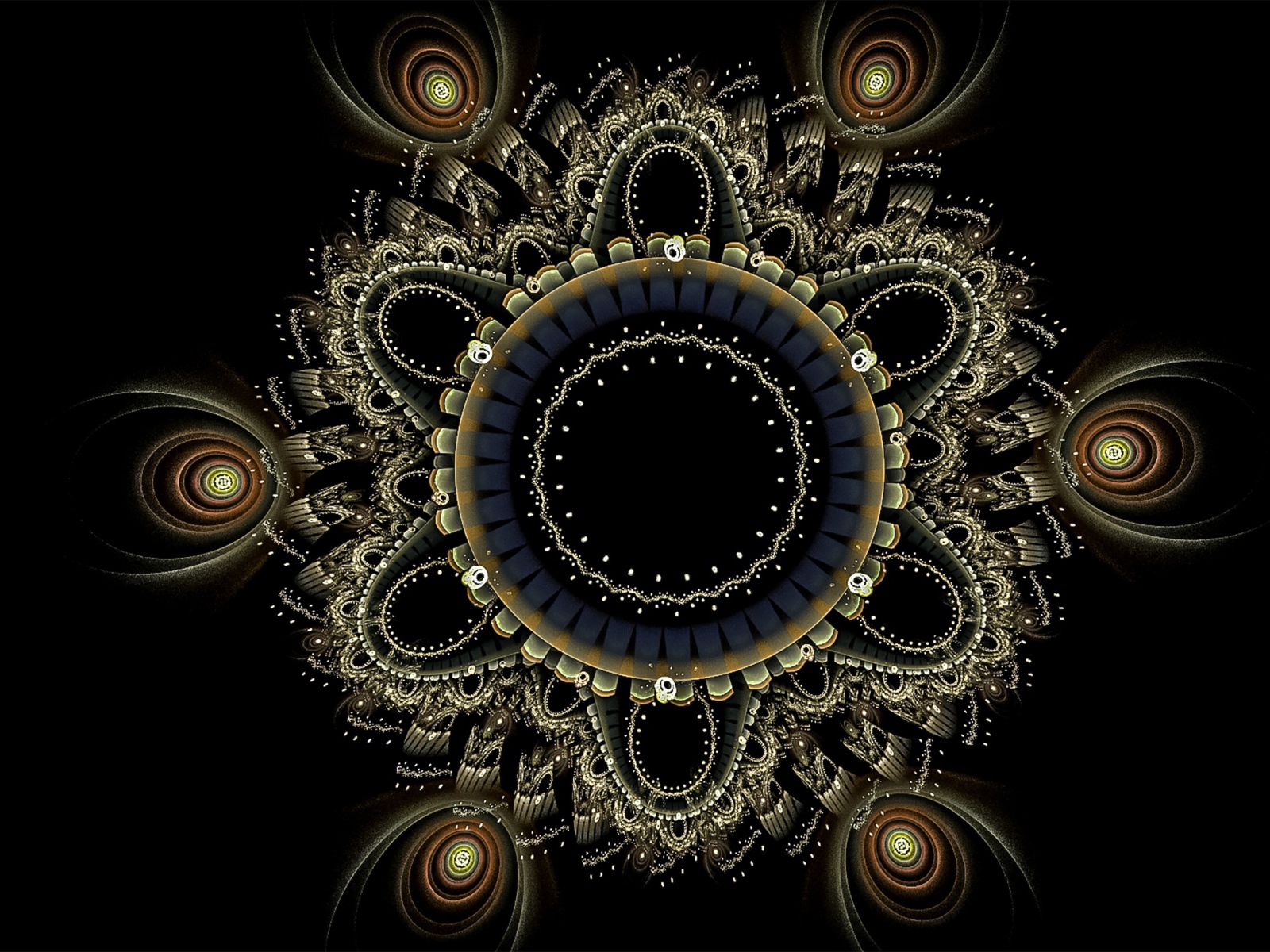 Красивый фрактальный рисунок мандала на черном фоне