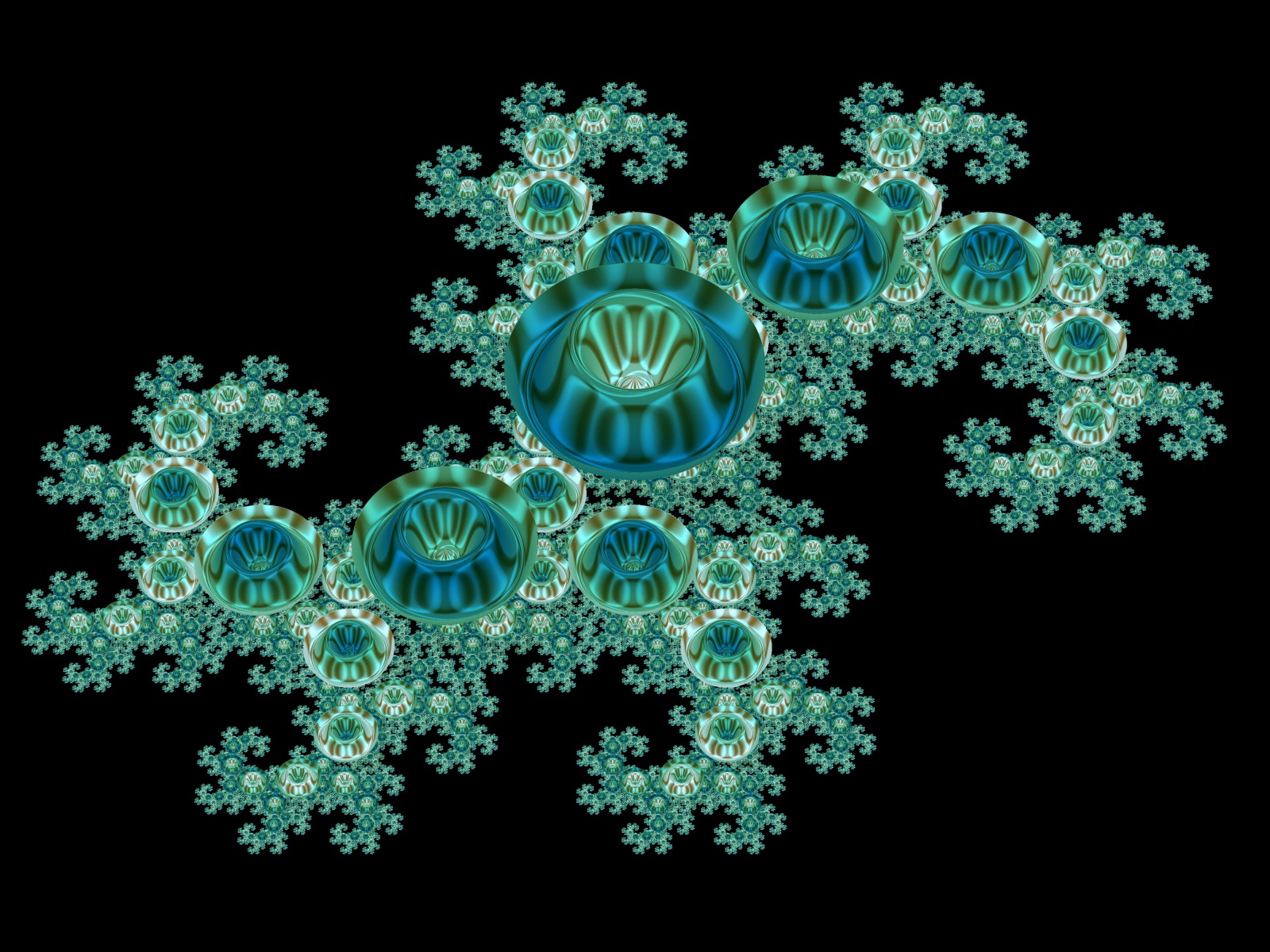 Голубой необычный фрактальный рисунок на черном фоне