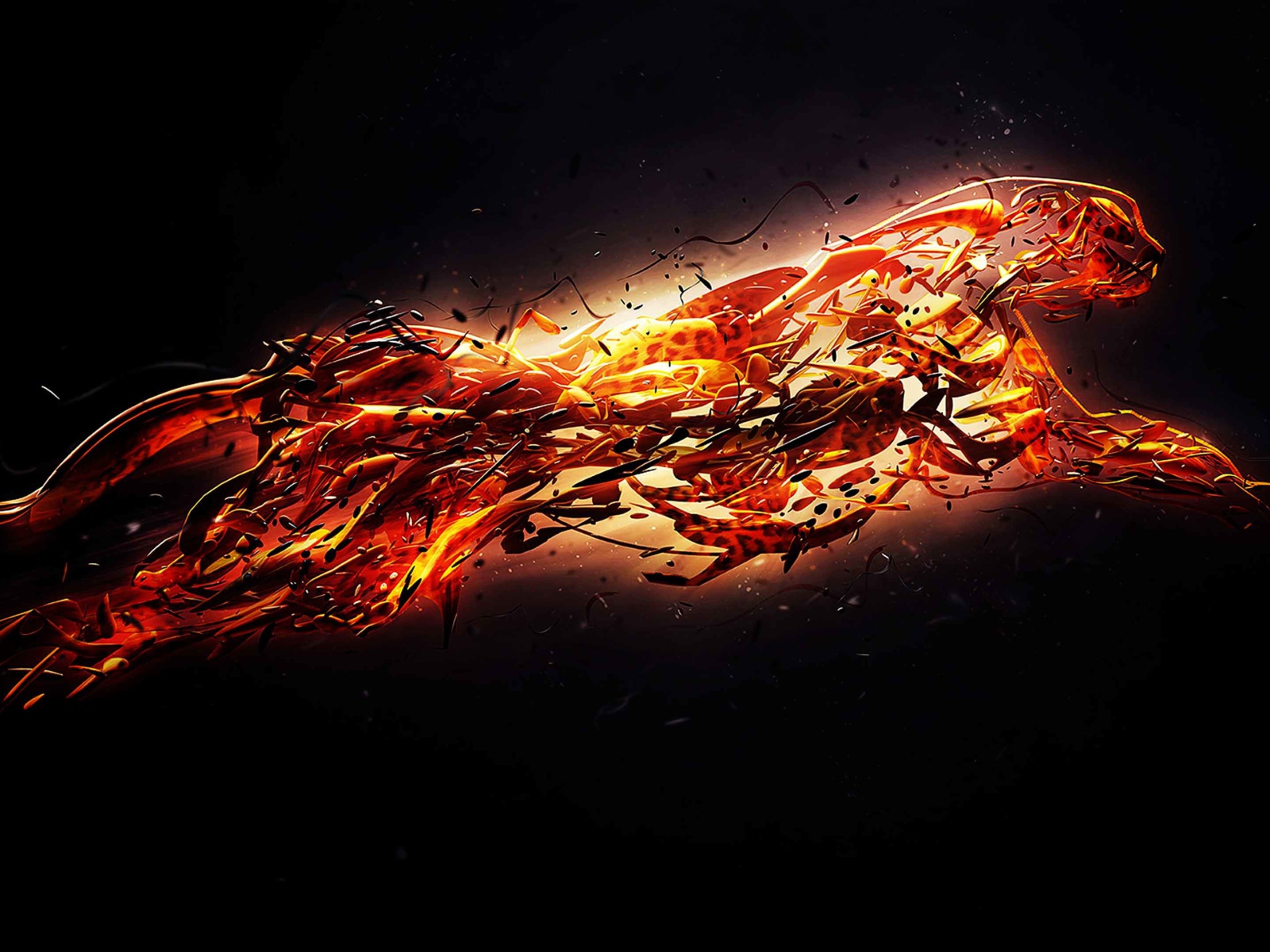 Огненный леопард на черном фоне 3д модель