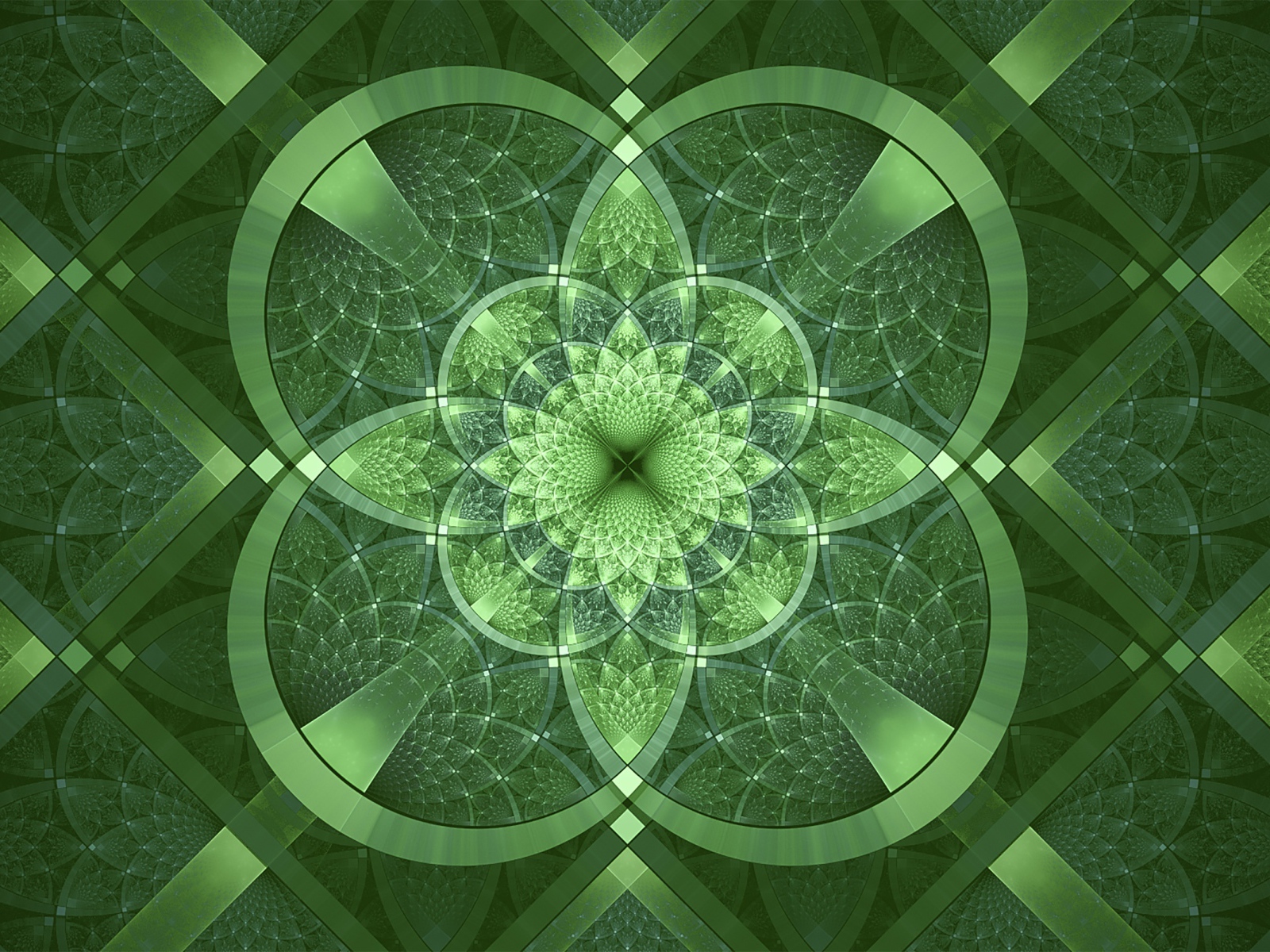 Фрактальный зеленый узор с фигурами