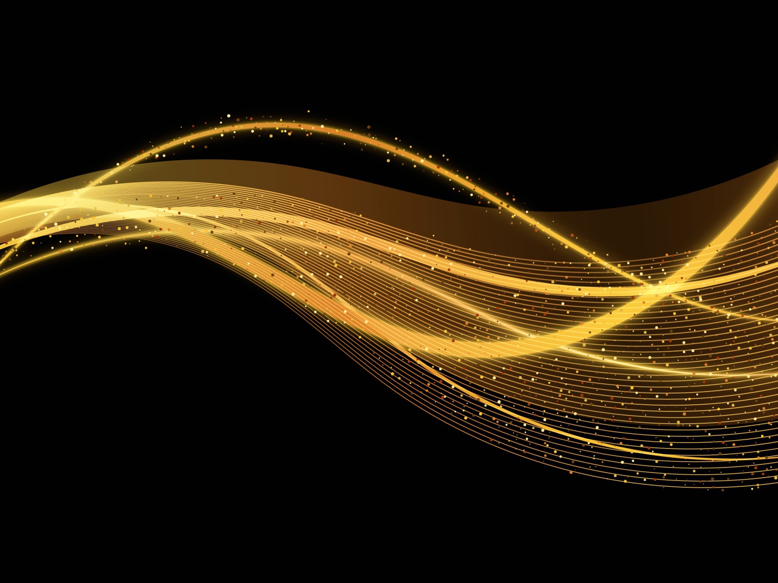 Золотистые волны с блестками на черном фоне 