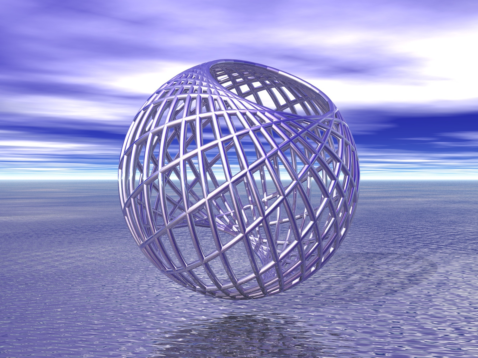 Металлическая круглая клетка над водой 3д графика