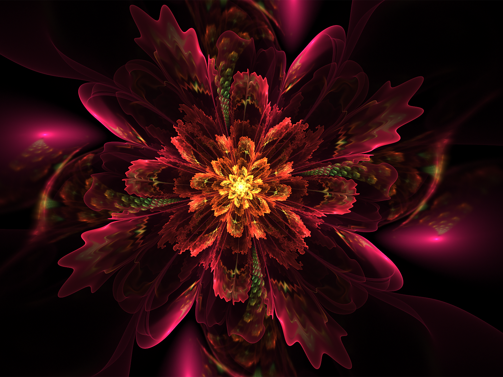 Красный необычный фрактальный рисунок со свечением