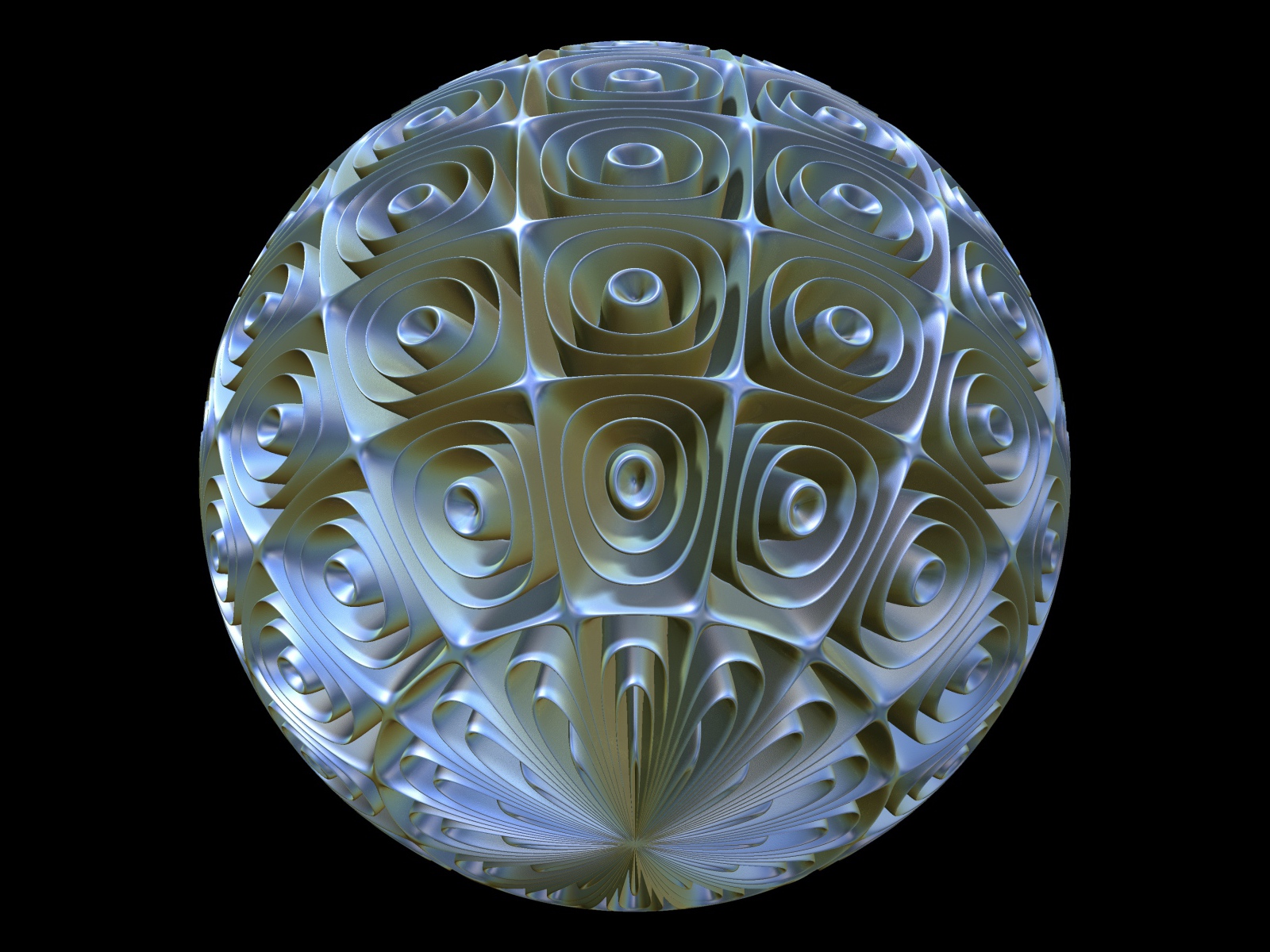Круглый фрактальный рисунок из спиралей на черном фоне