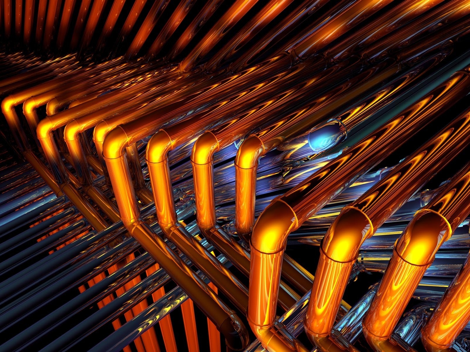 Блестящие бронзовые трубы крупным планом 3д графика 