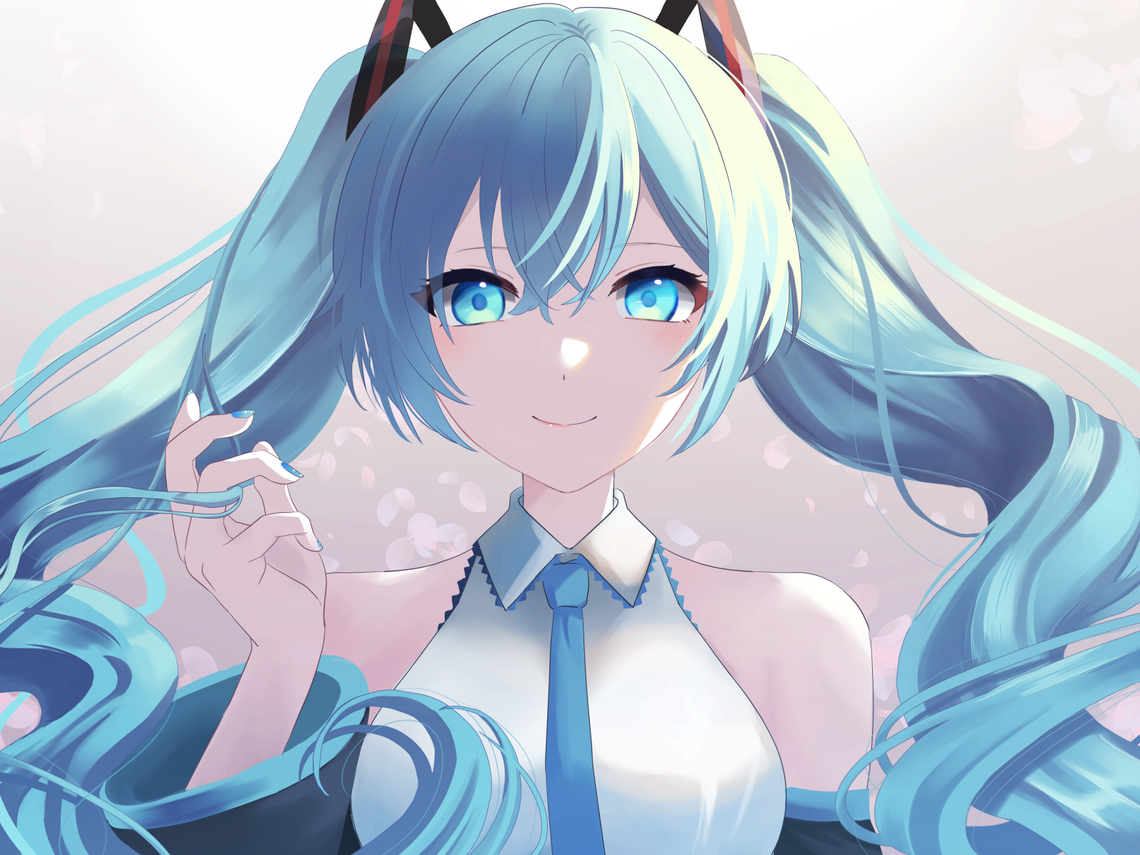 Девушка Хатсуне Мику с голубыми волосами аниме Вокалойд