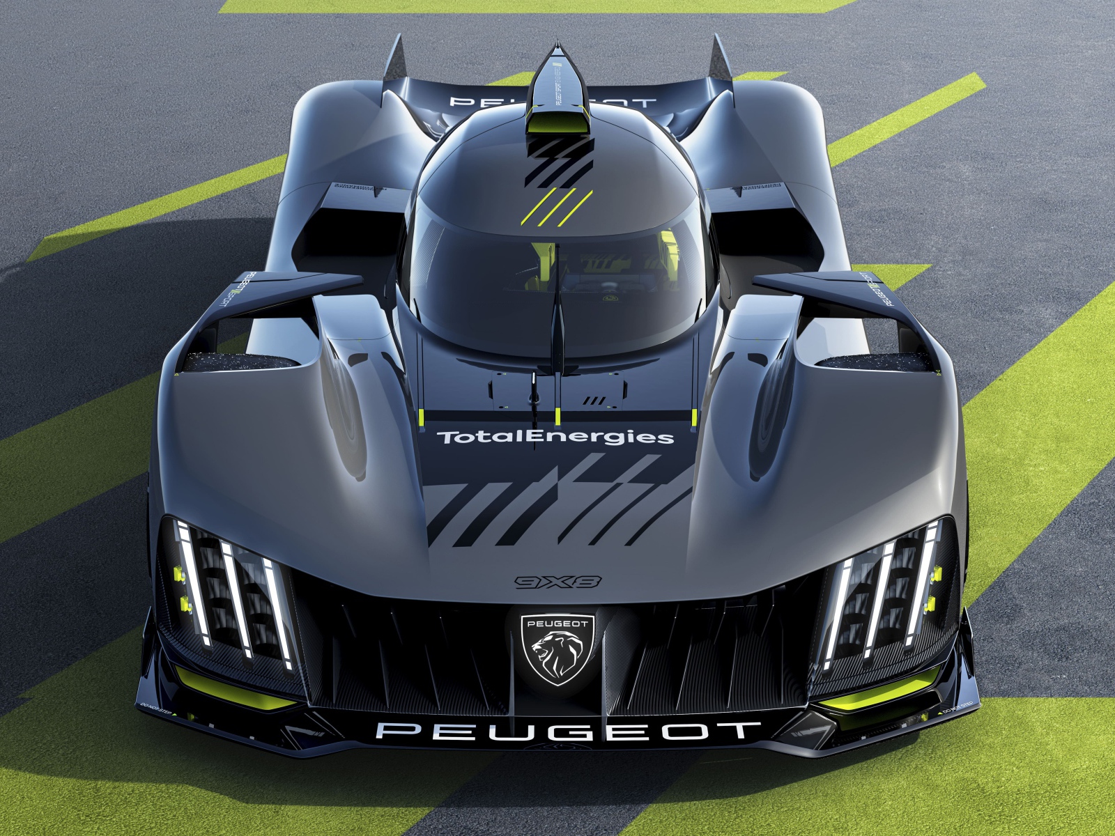 Гоночный автомобиль Peugeot 9X8,  2022 года вид сверху