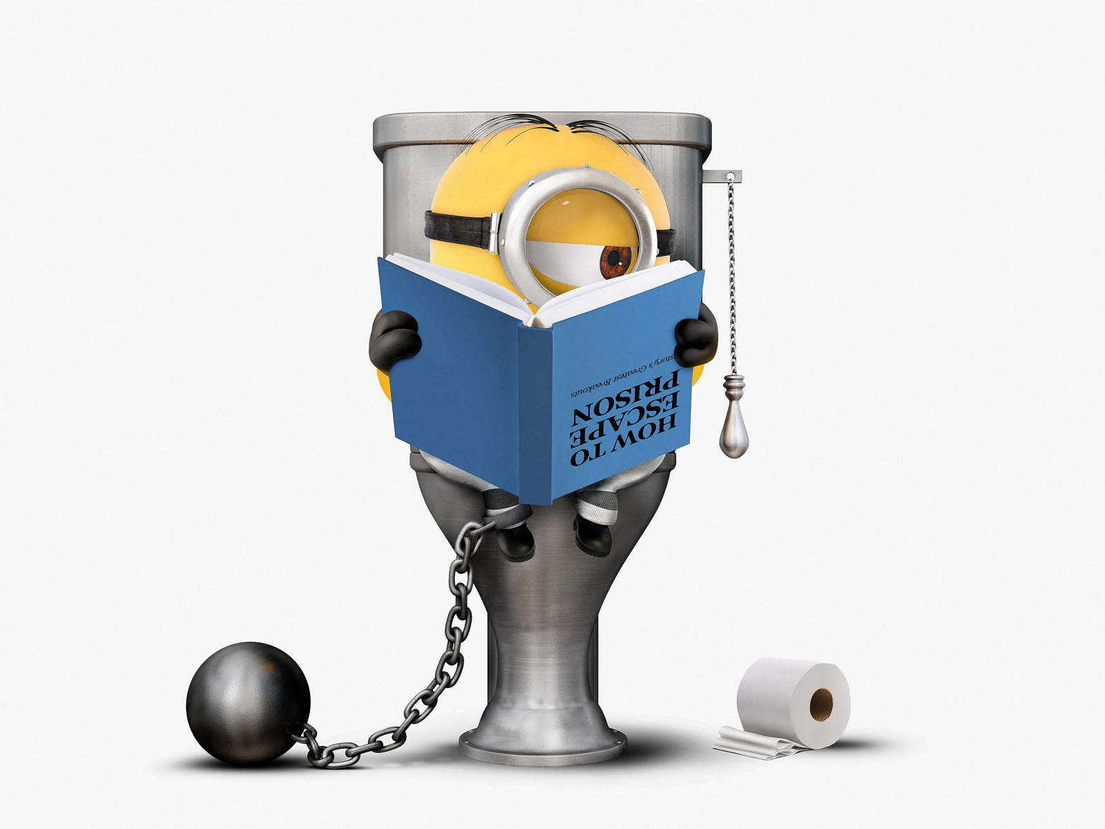 Миньон на унитазе на белом фоне мультфильм Гадкий я 3