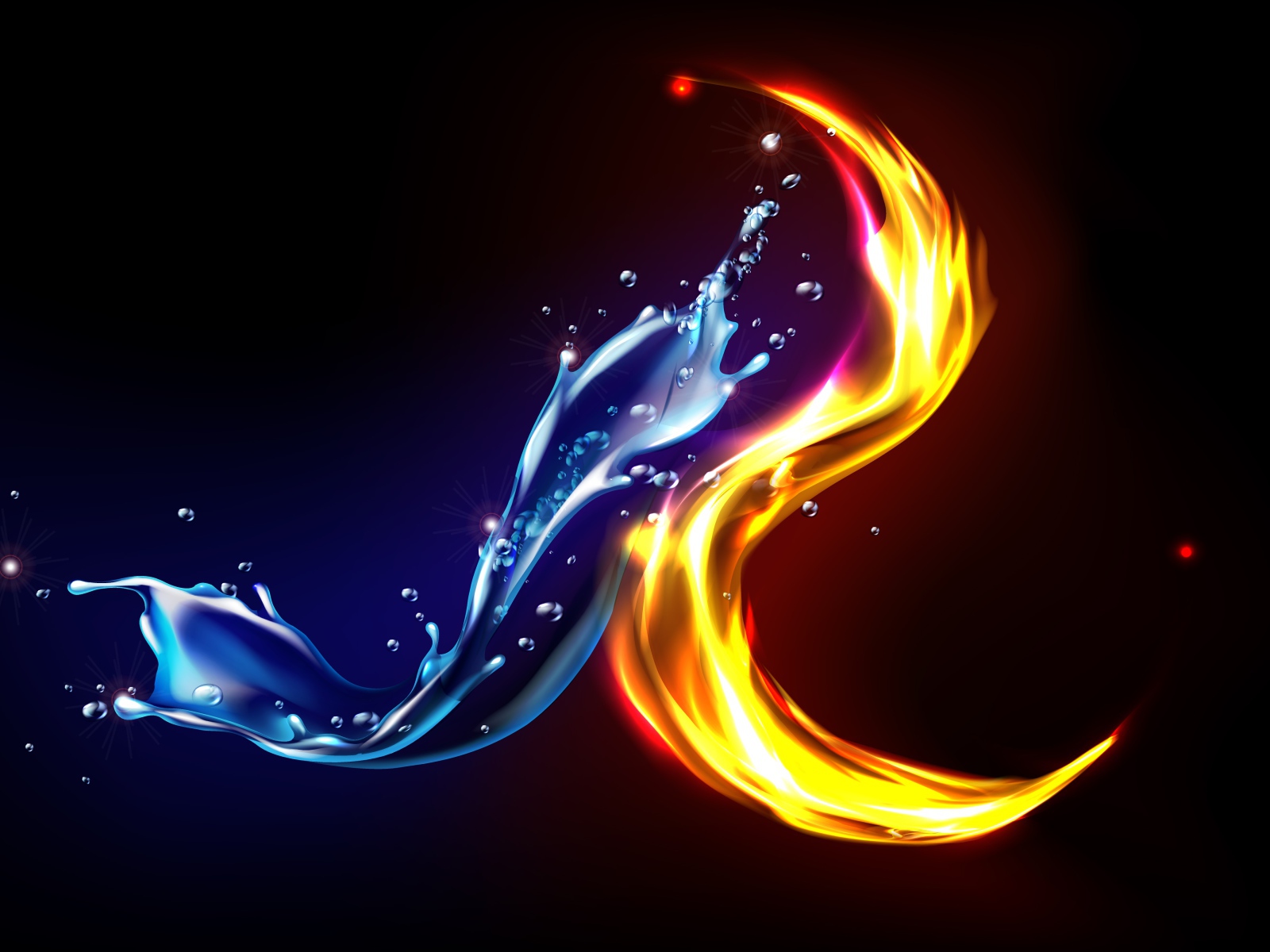 Огонь и вода на черном фоне 
