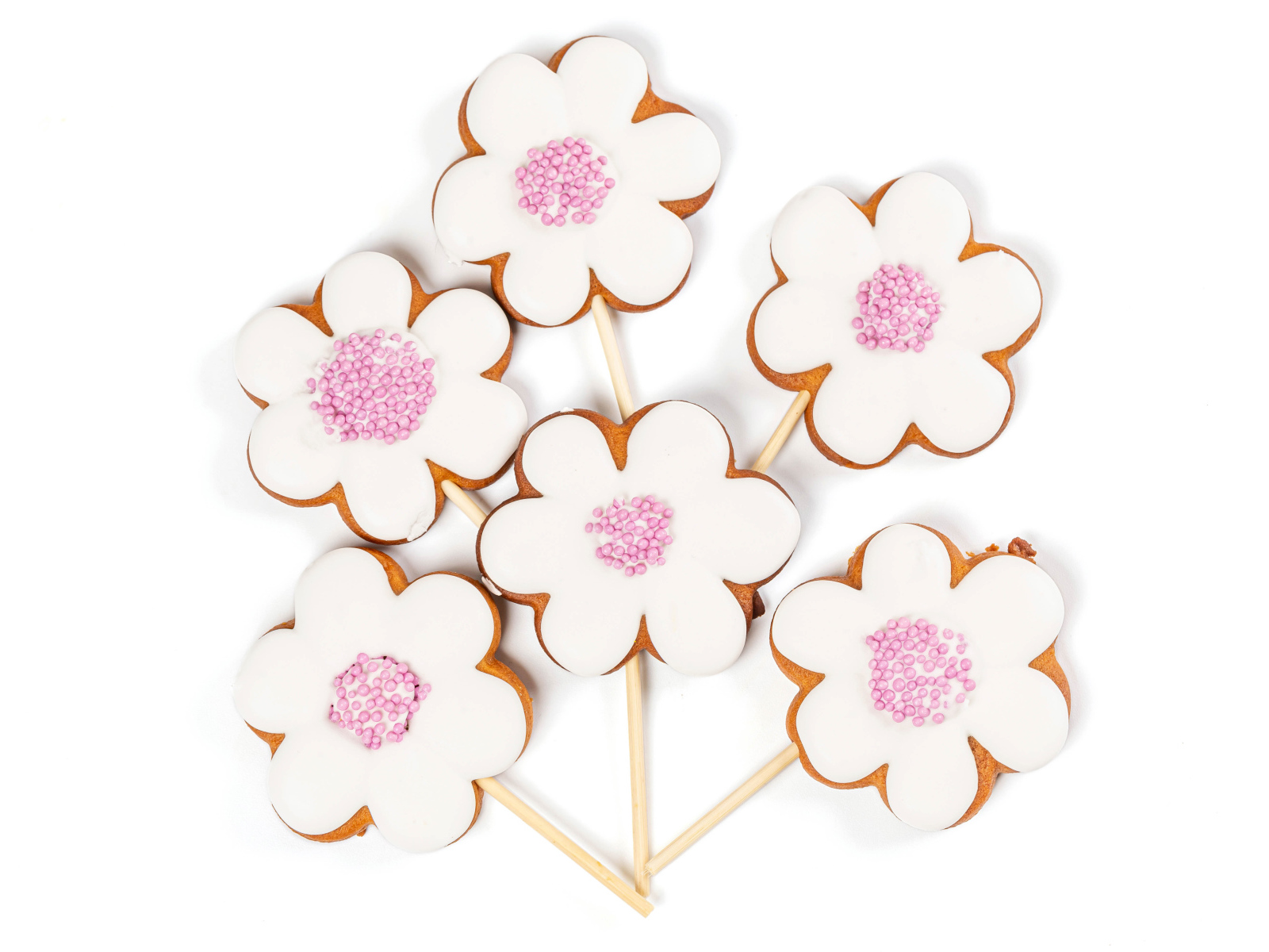 Красивое печенье в форме цветов на белом фоне