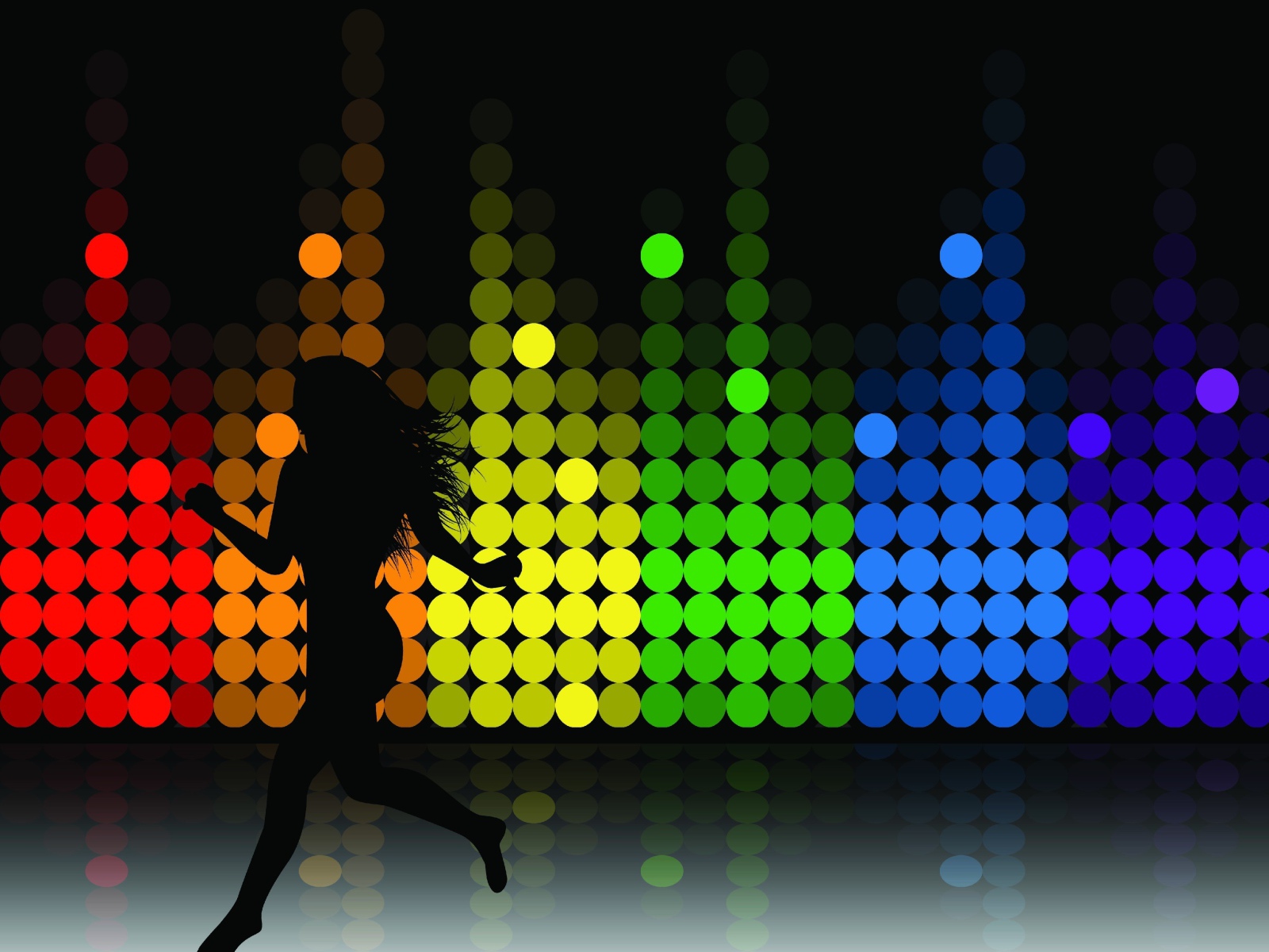 Черный силуэт девушки на разноцветном фоне 