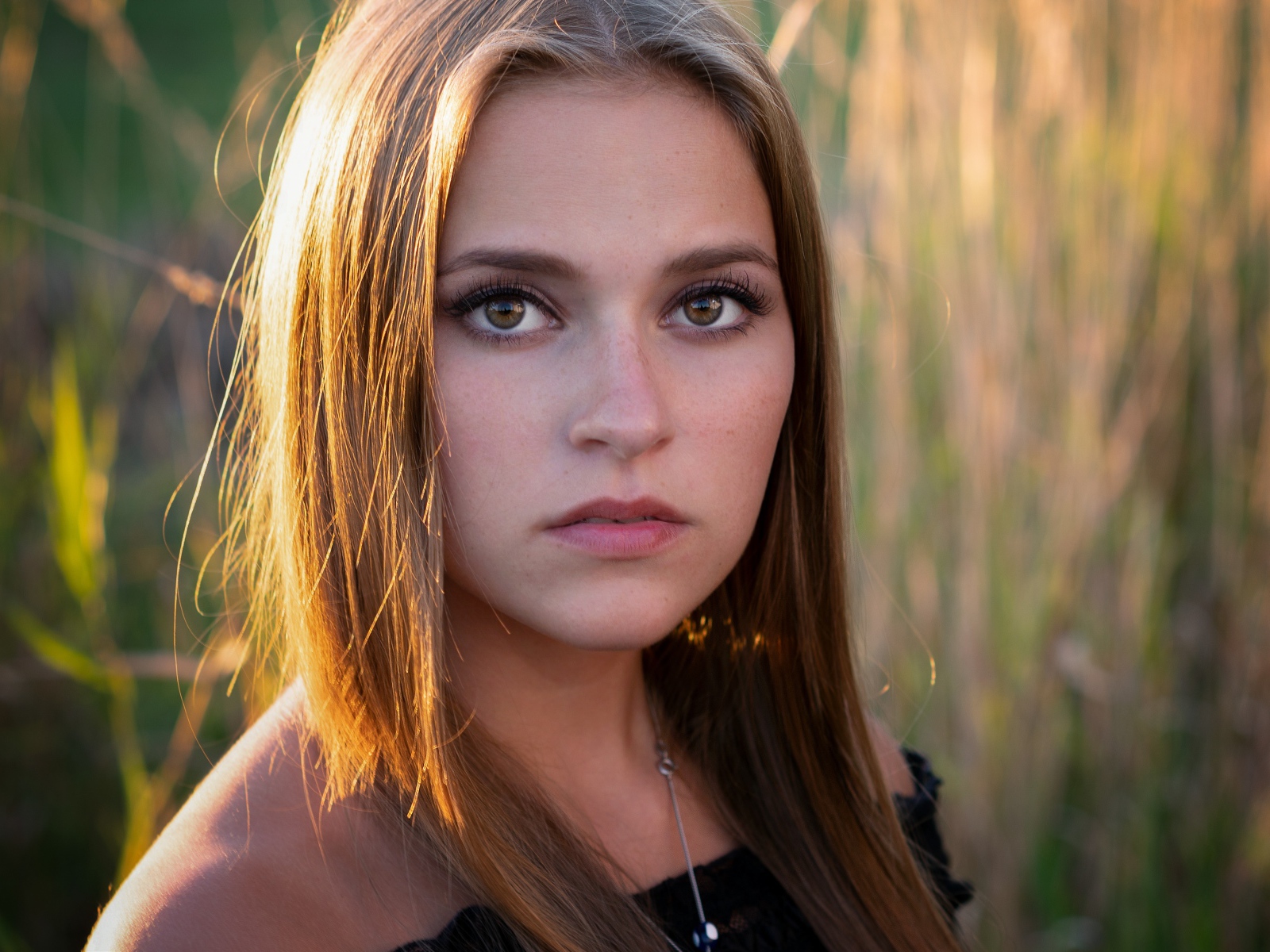 Солнце падает на волосы красивой девушки