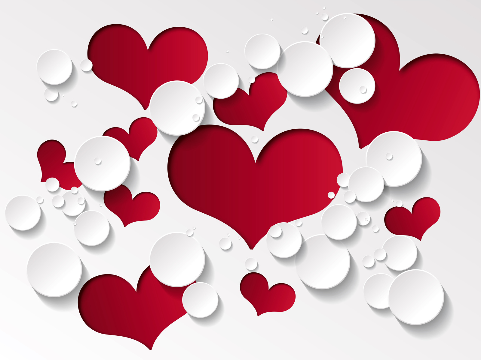 Красные сердечки и белые круги на белом фоне