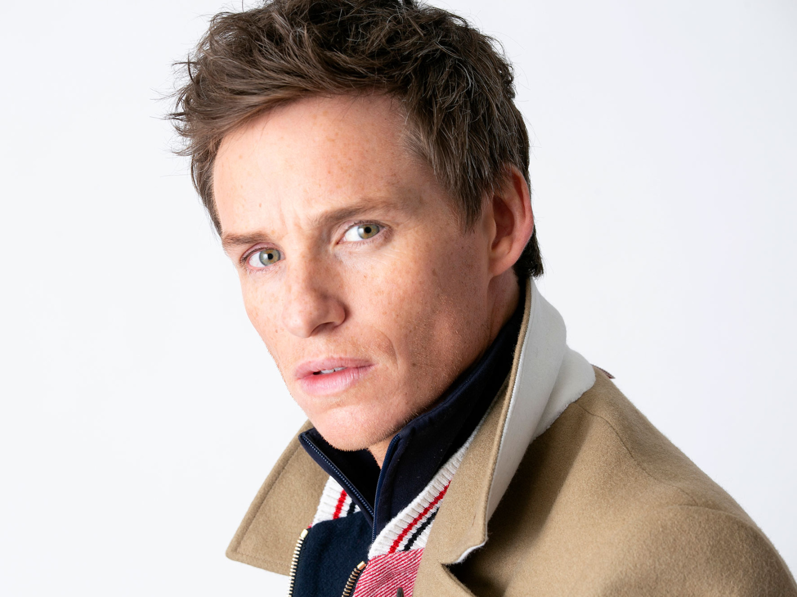 Актер Эдди Редмэйн на белом фоне