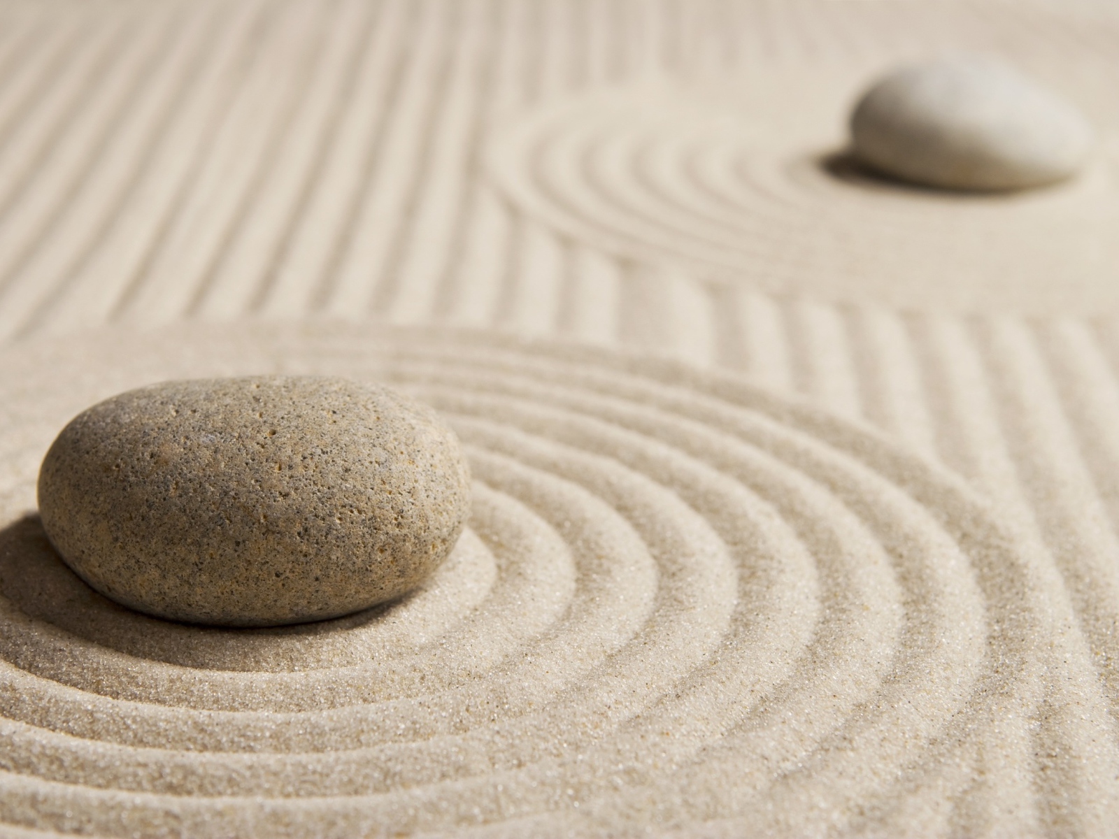 Большой серый камень на песке с кругами 