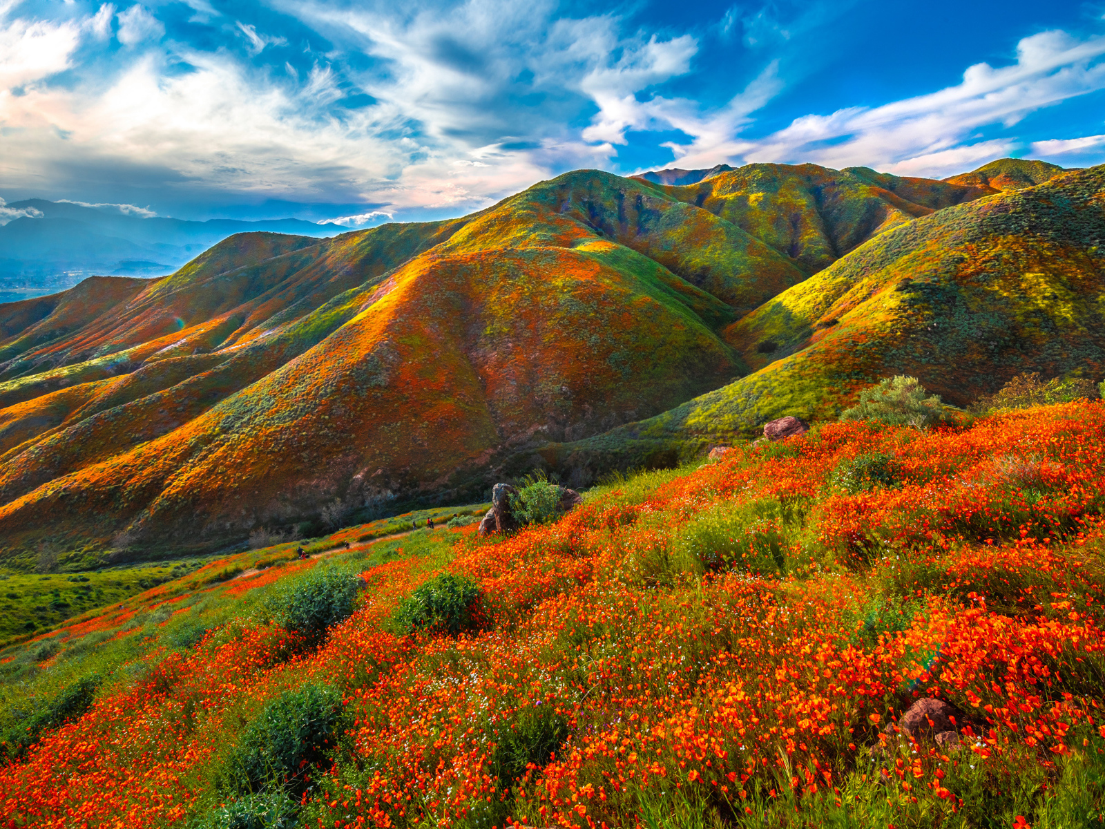 Красивая разноцветная гора под красивым голубым небом 