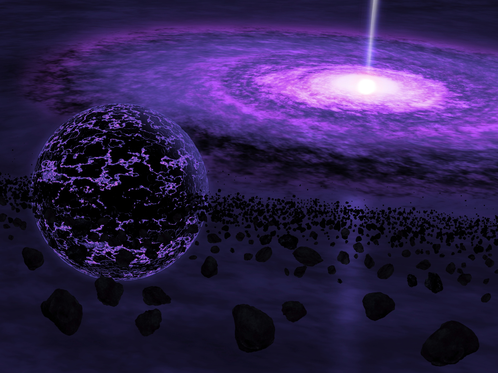 Полет метеоритов у черной дыры