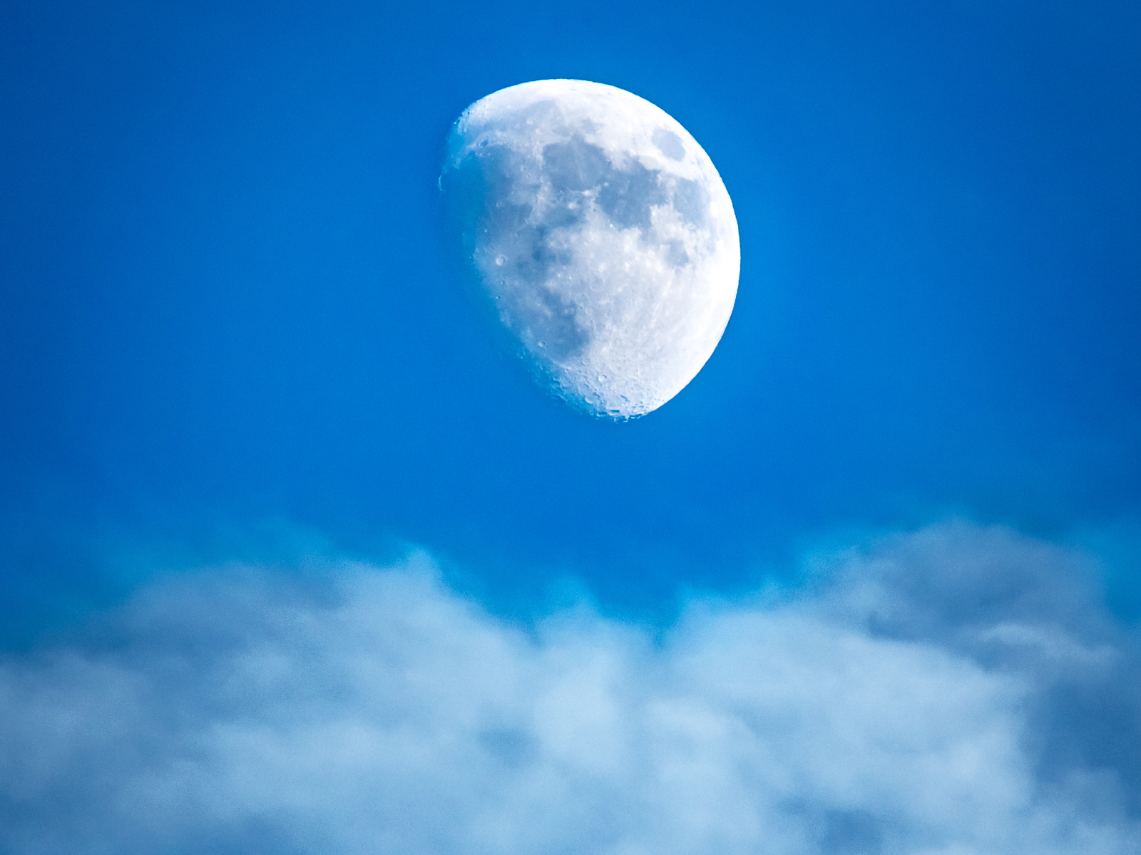Половина большой белой луны в голубом небе