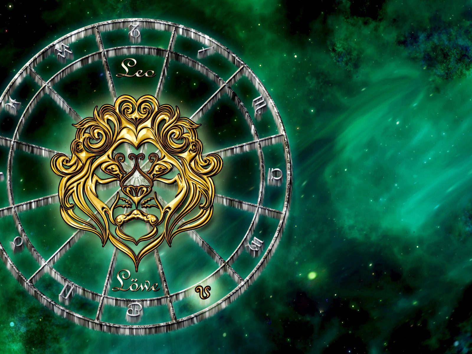 Leo zodiac sign on green background