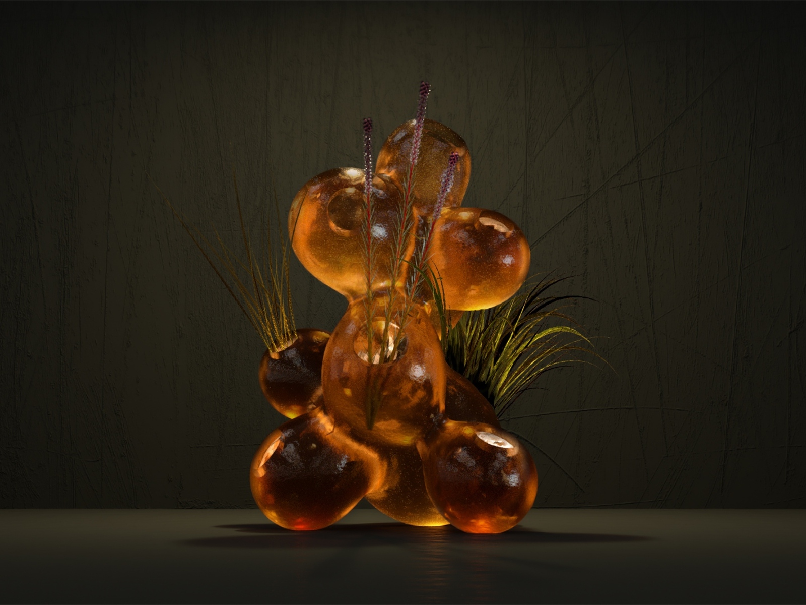 Абстрактный объект с зеленой травой