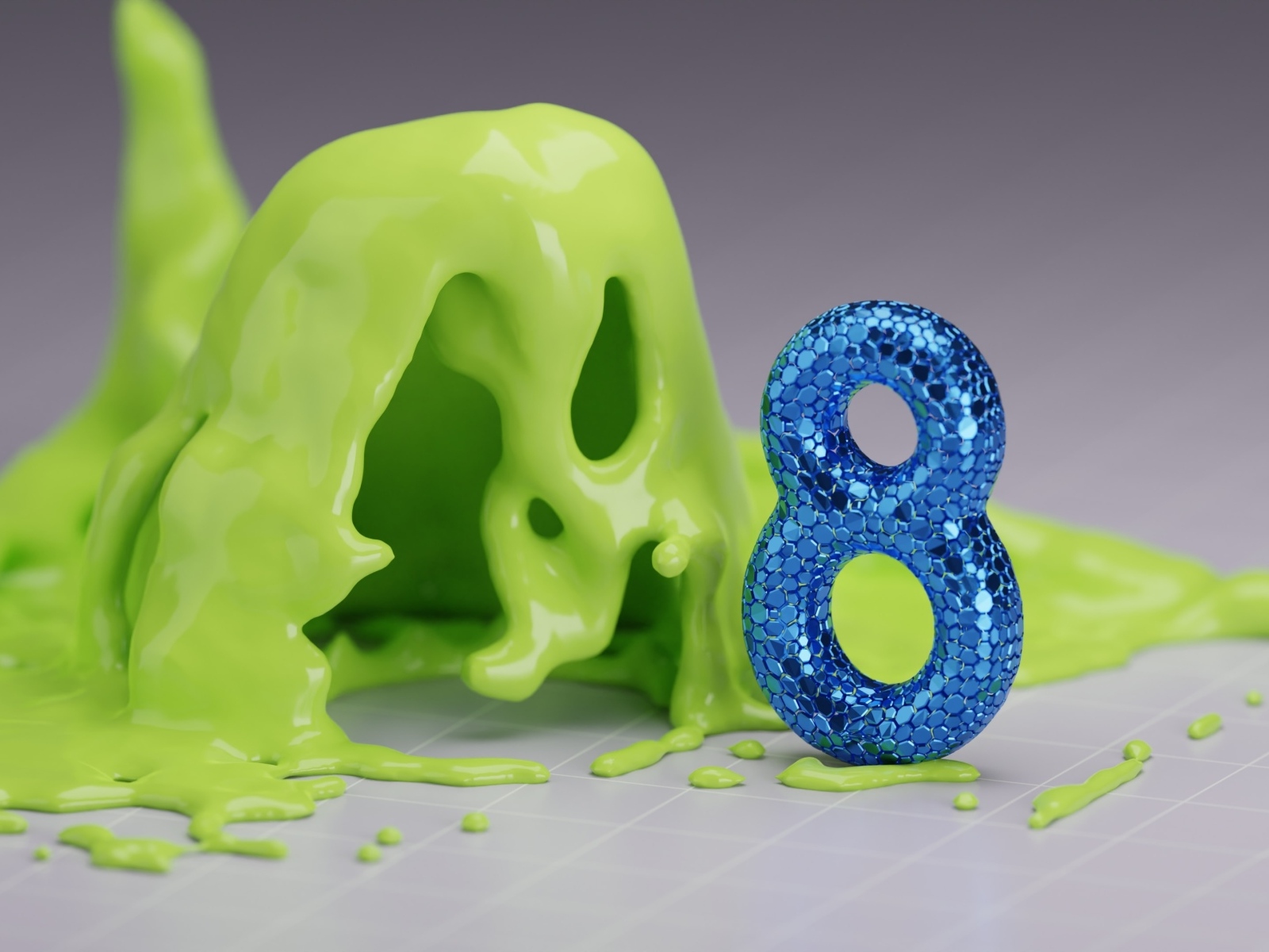 Синяя цифра восемь с зеленой краской 3д графика