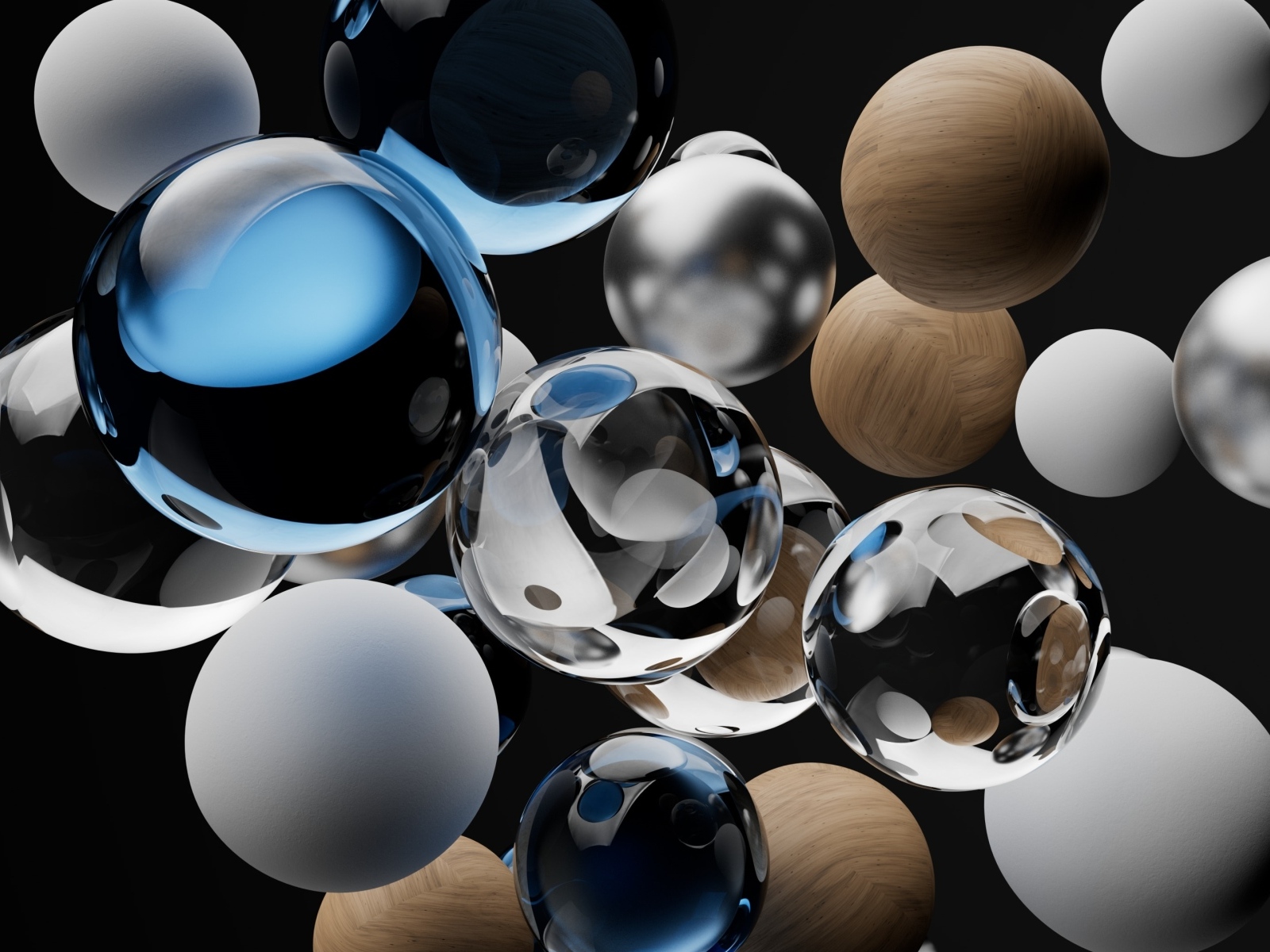 Разные 3д шары на черном фоне
