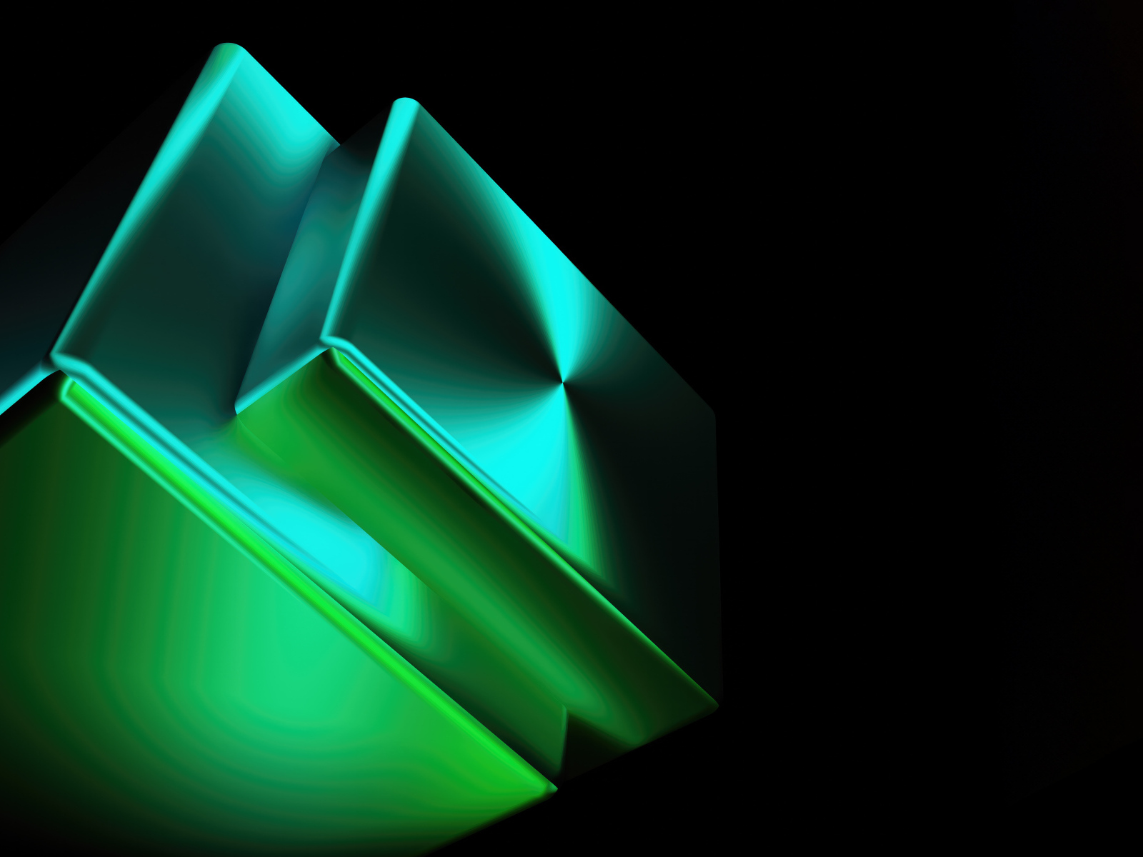 Светящиеся зеленые абстрактные фигуры на черном фоне
