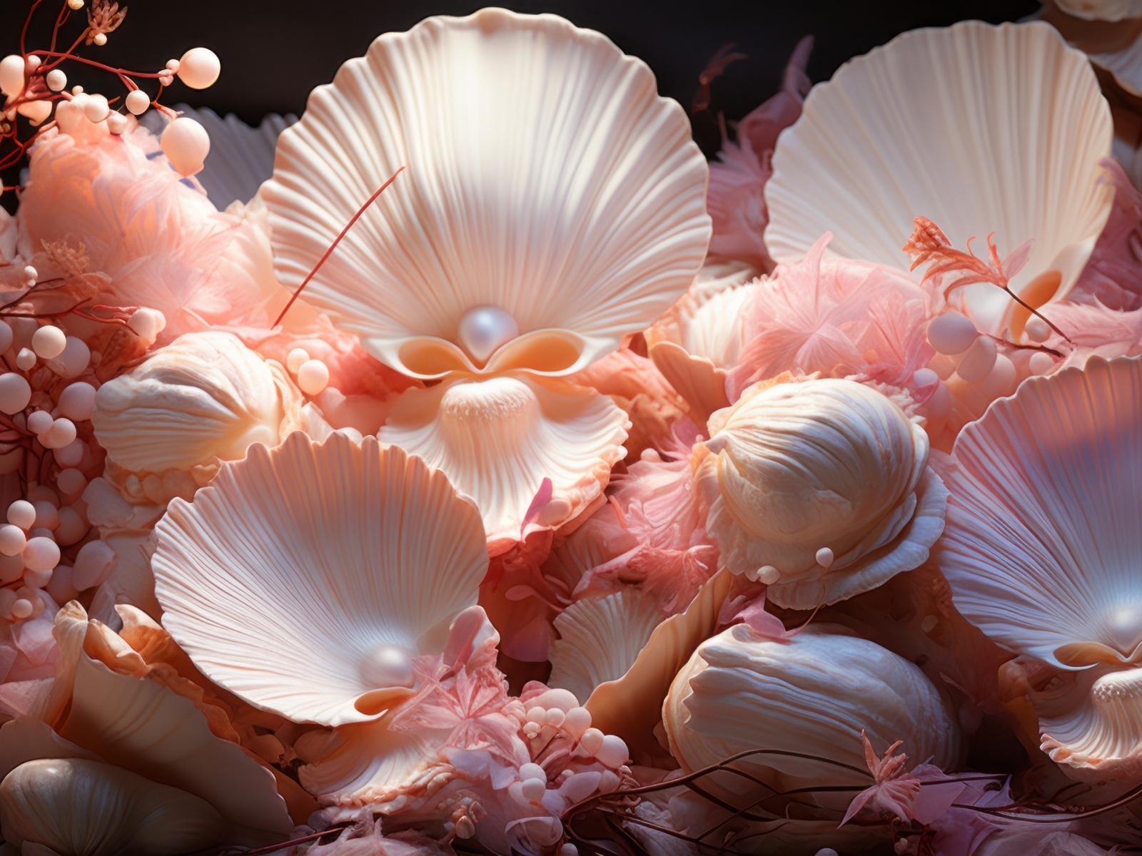 Необычные розовые ракушки с жемчужинами