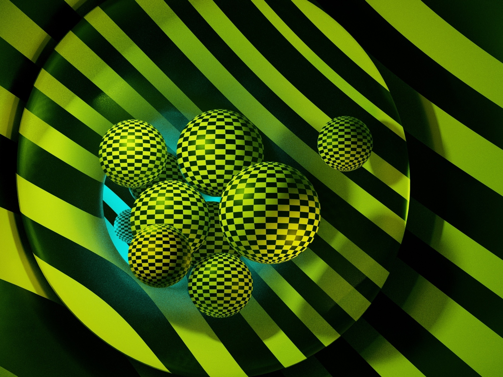 Желтые 3д шары в черную клетку