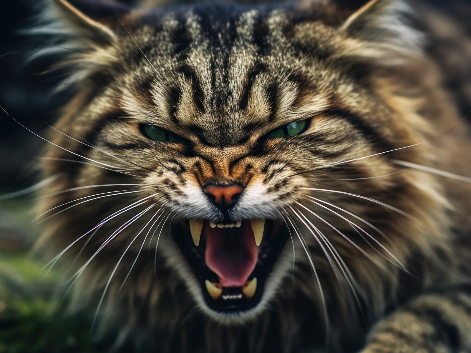 Разозлившийся кот с острыми клыками