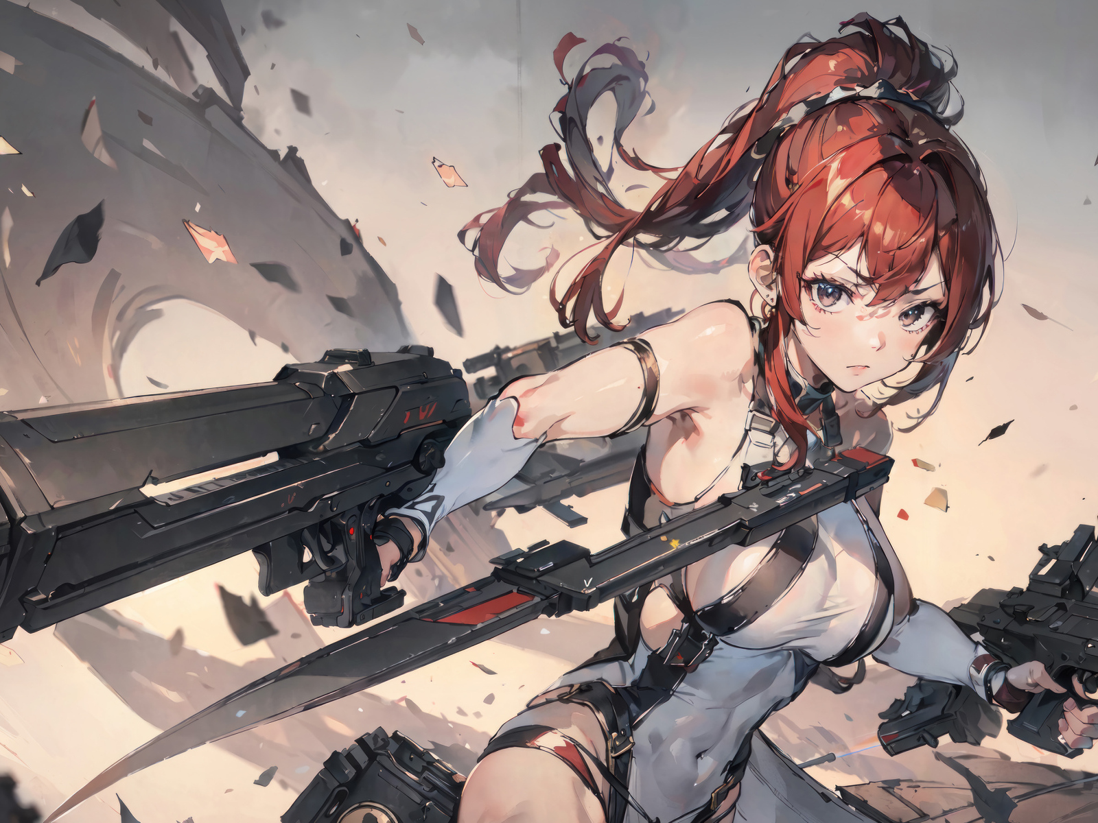 Суровая девушка аниме с оружием