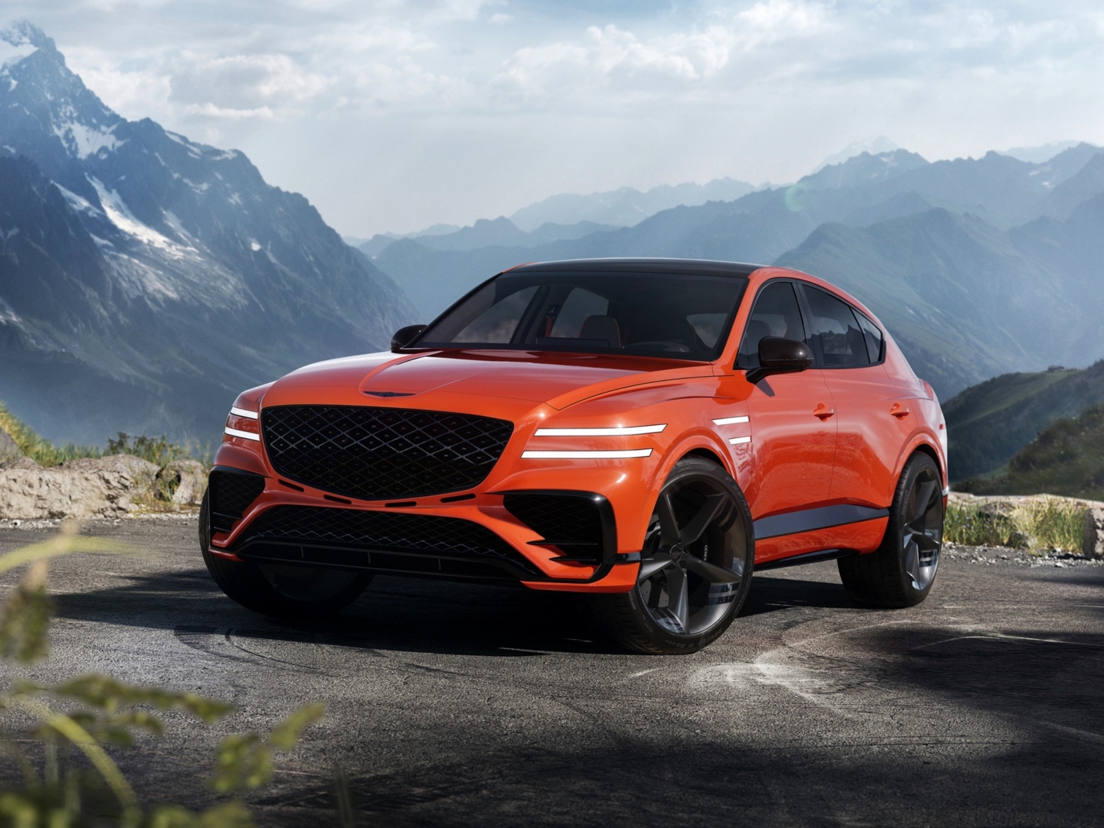 Красный автомобиль  Genesis GV80 Coupe Concept 2023 года