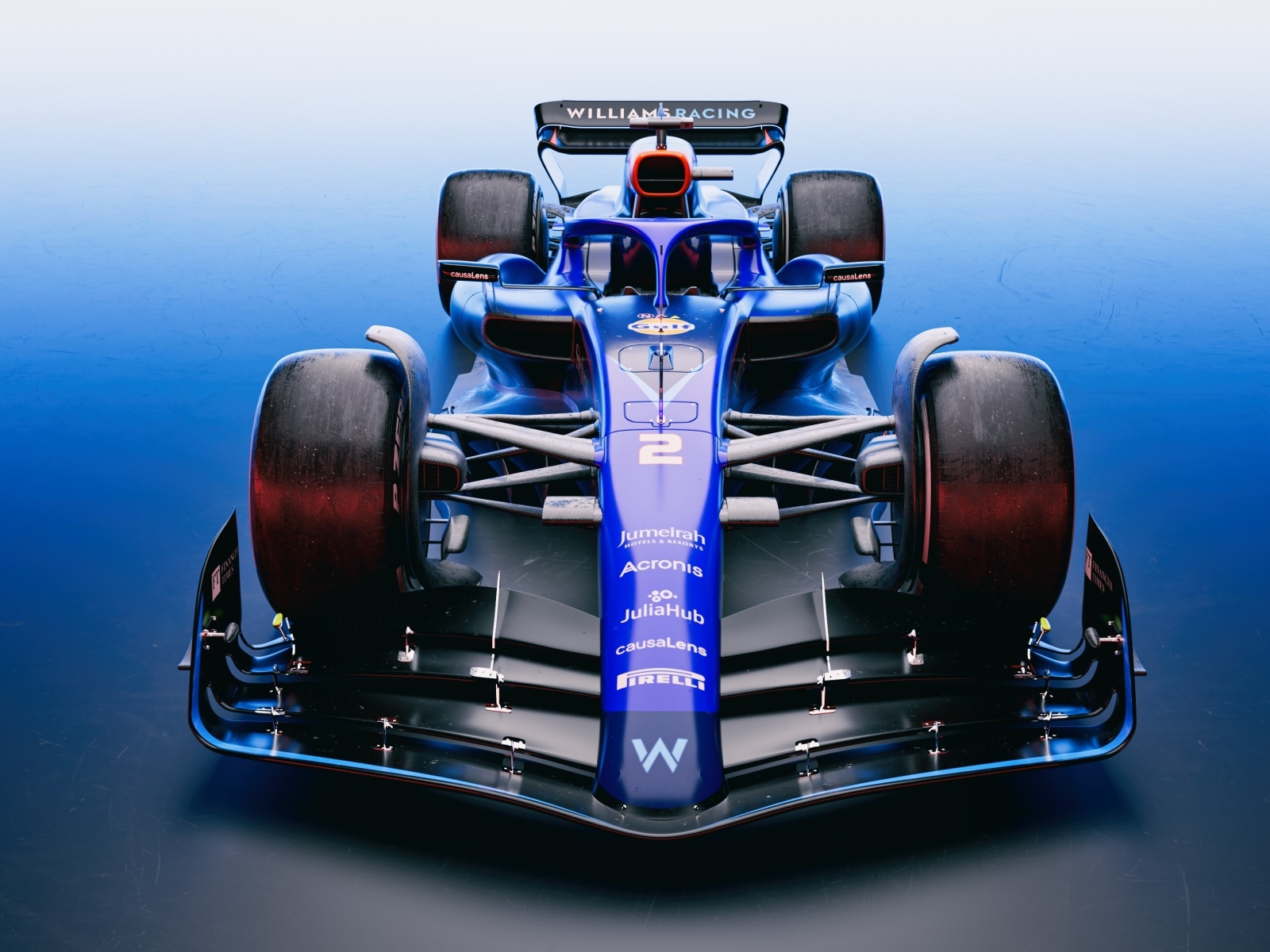 Вид спереди на гоночный автомобиль Williams Racing FW45