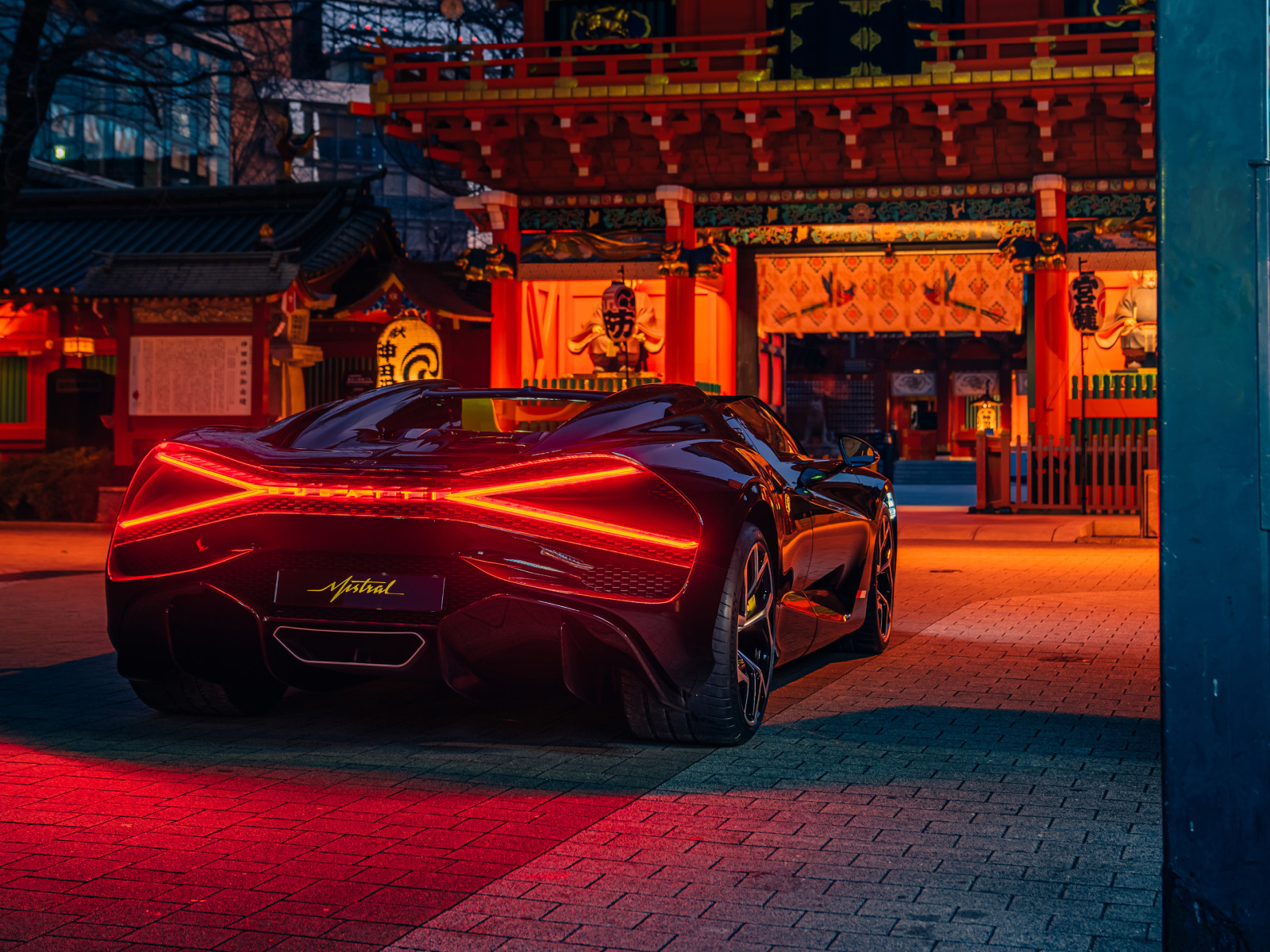 Черный Bugatti W16 Mistral  вид сзади