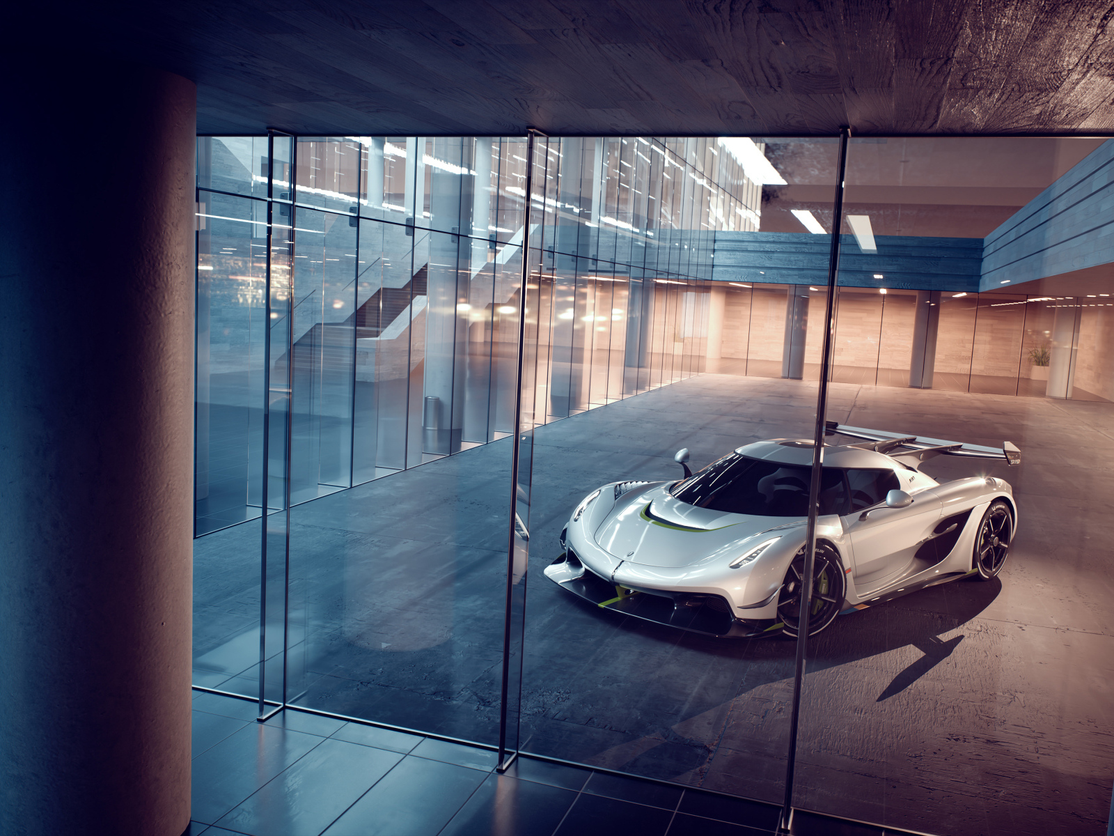 Автомобиль Koenigsegg Jesko у стекла