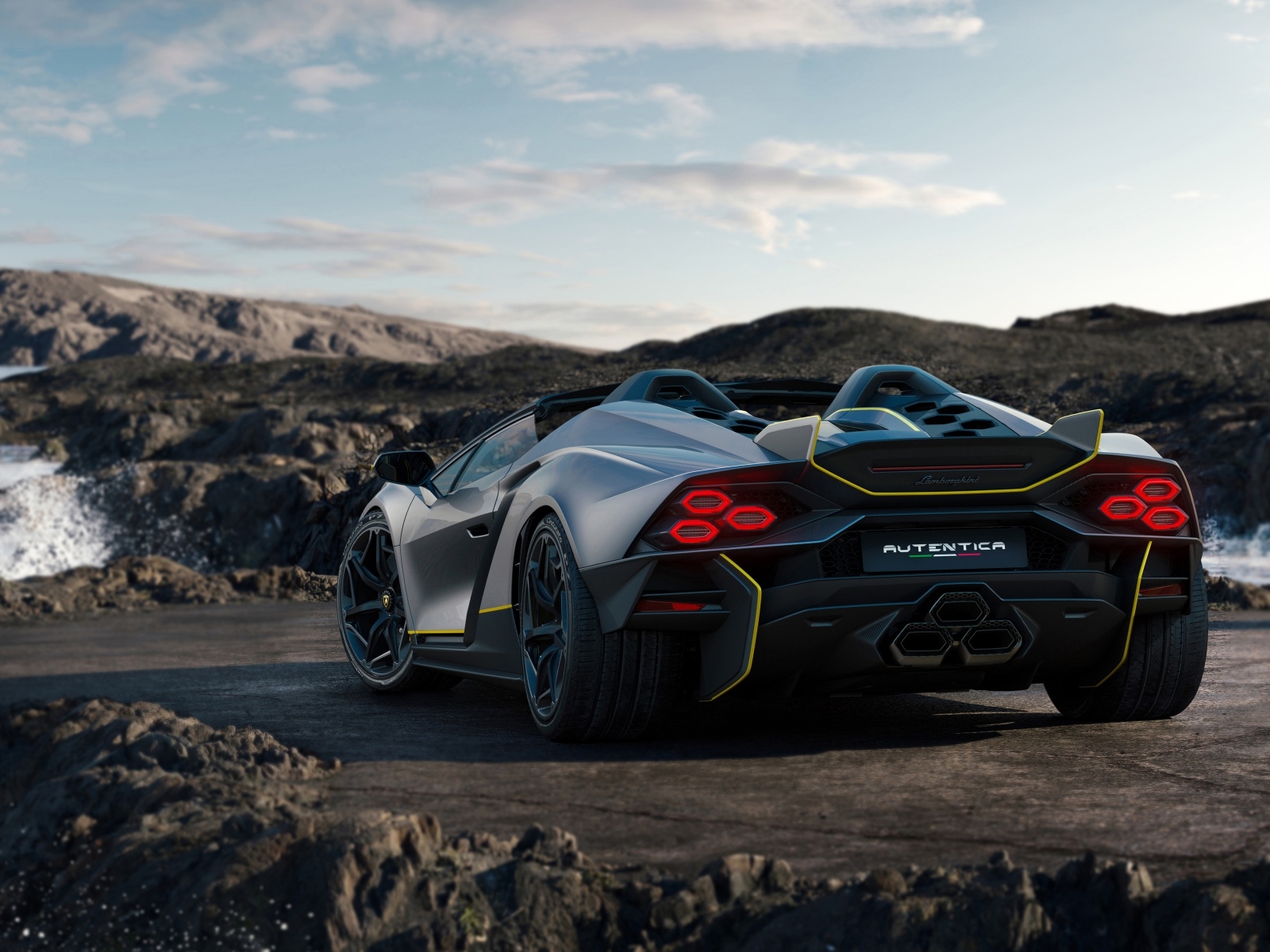 Автомобиль Lamborghini Autentica 2024 года вид сзади