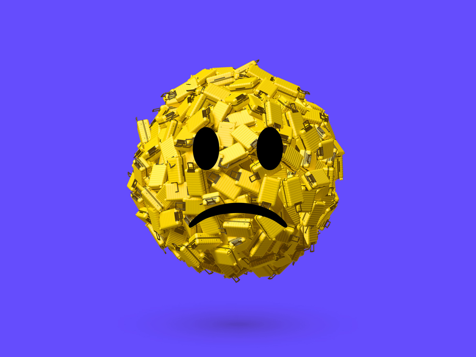 Грустный смайлик из чемоданов на синем фоне