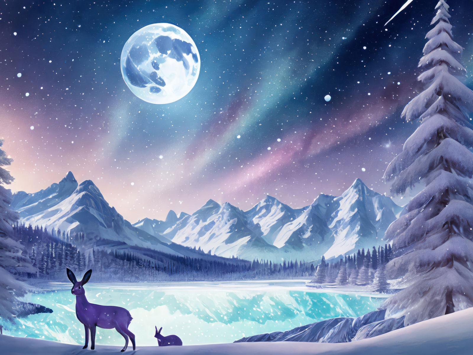 Нарисованный зимний пейзаж в лесу