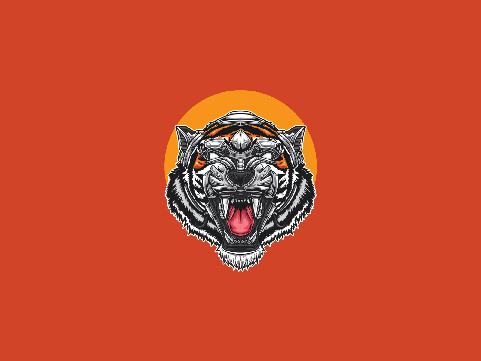 Нарисованная голова тигра на оранжевом фоне