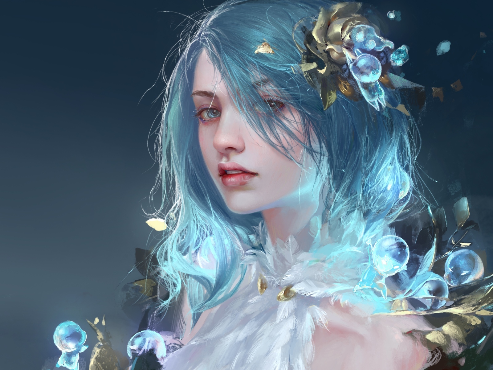 Красивая фантастическая девушка с голубыми волосами